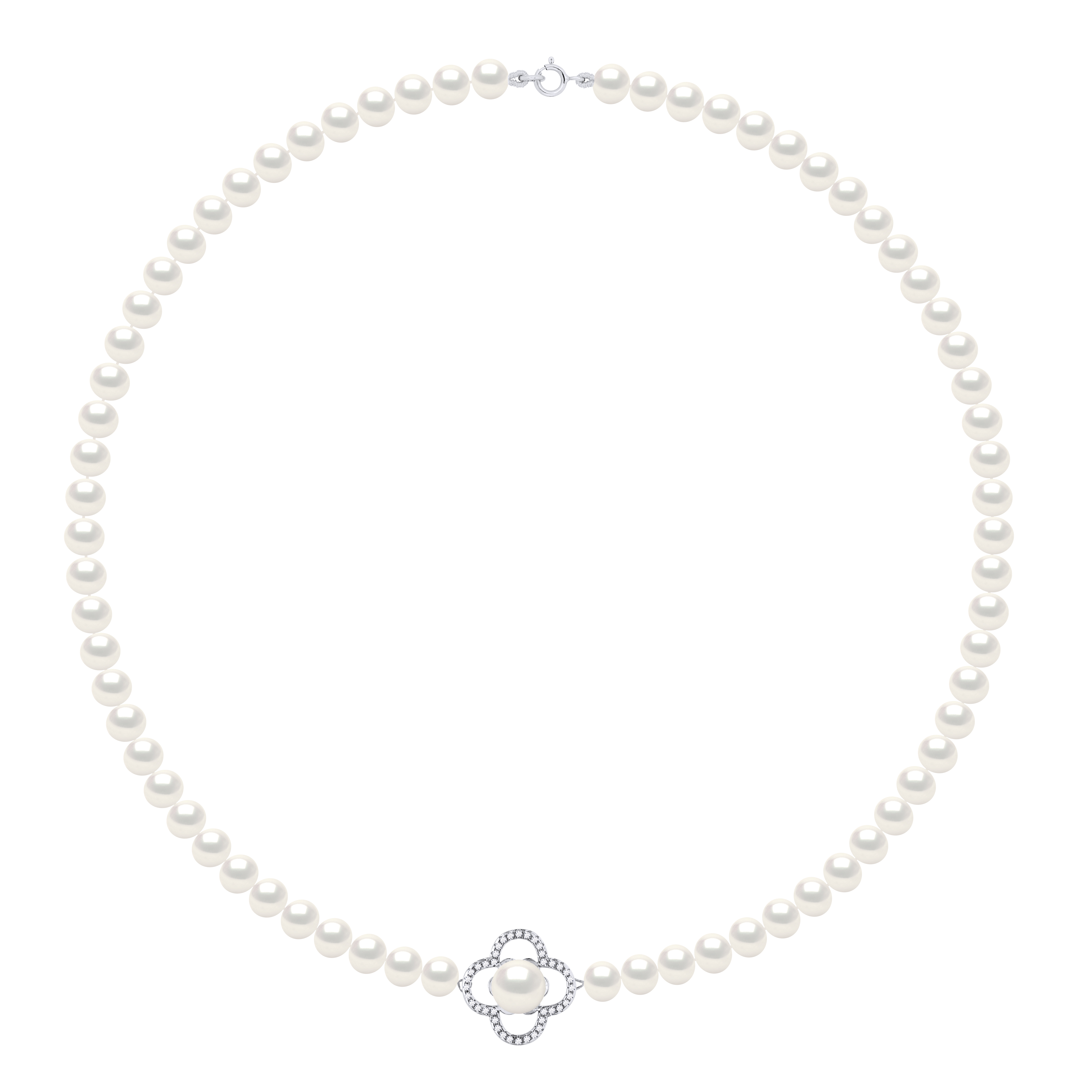 Ateliers Saint Germain Womens Necklace Row of Real Cultured Freshwater Pearls Semi Round 6-7 mm - White Silver - One Size