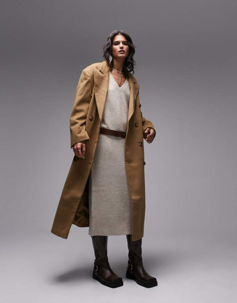 Topshop Womens smart oversized longline coat in camel-Neutral - Brown - Size 8 UK