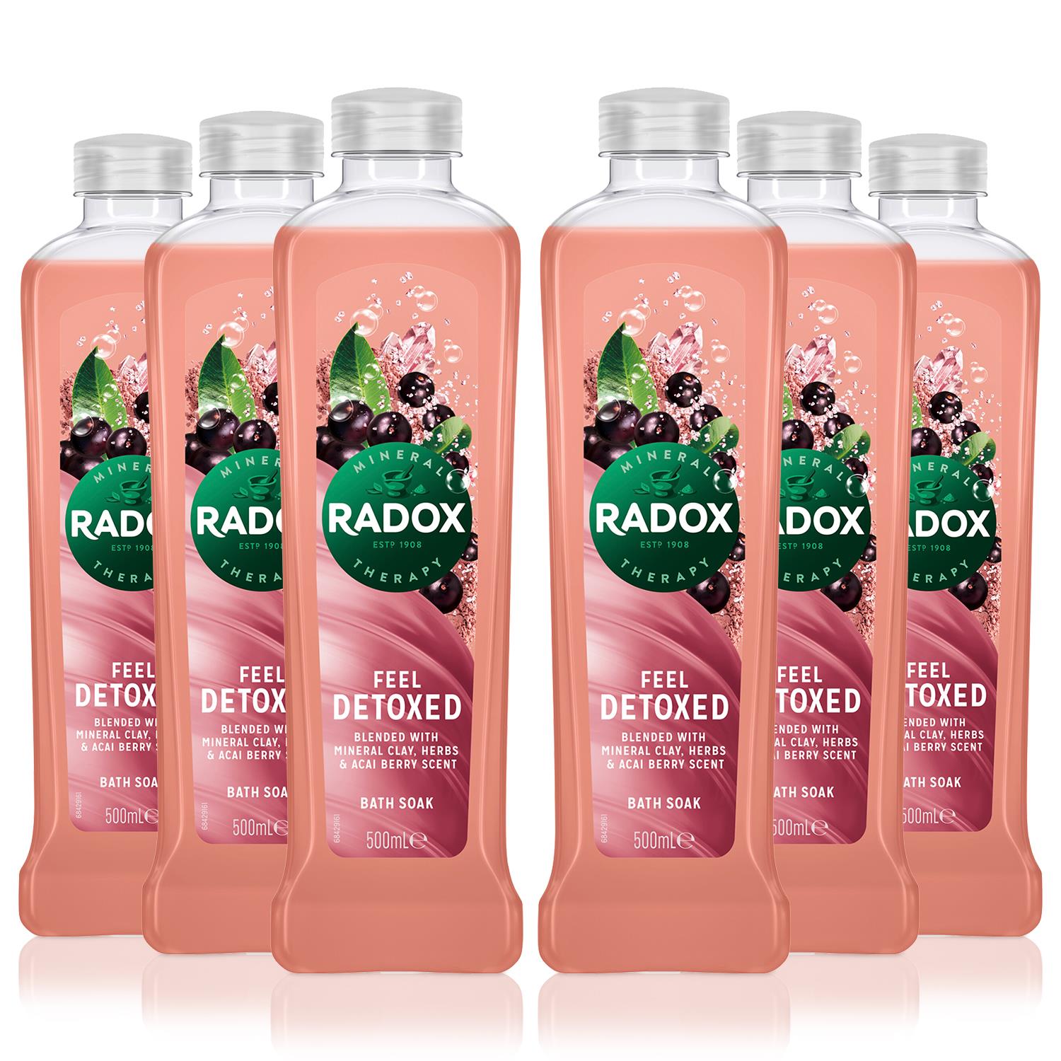 Radox Unisex 100% Nature Inspired Fragrances Bath Soak, Feel Detoxed, 6 Pack, 500ml - Apple - One Size