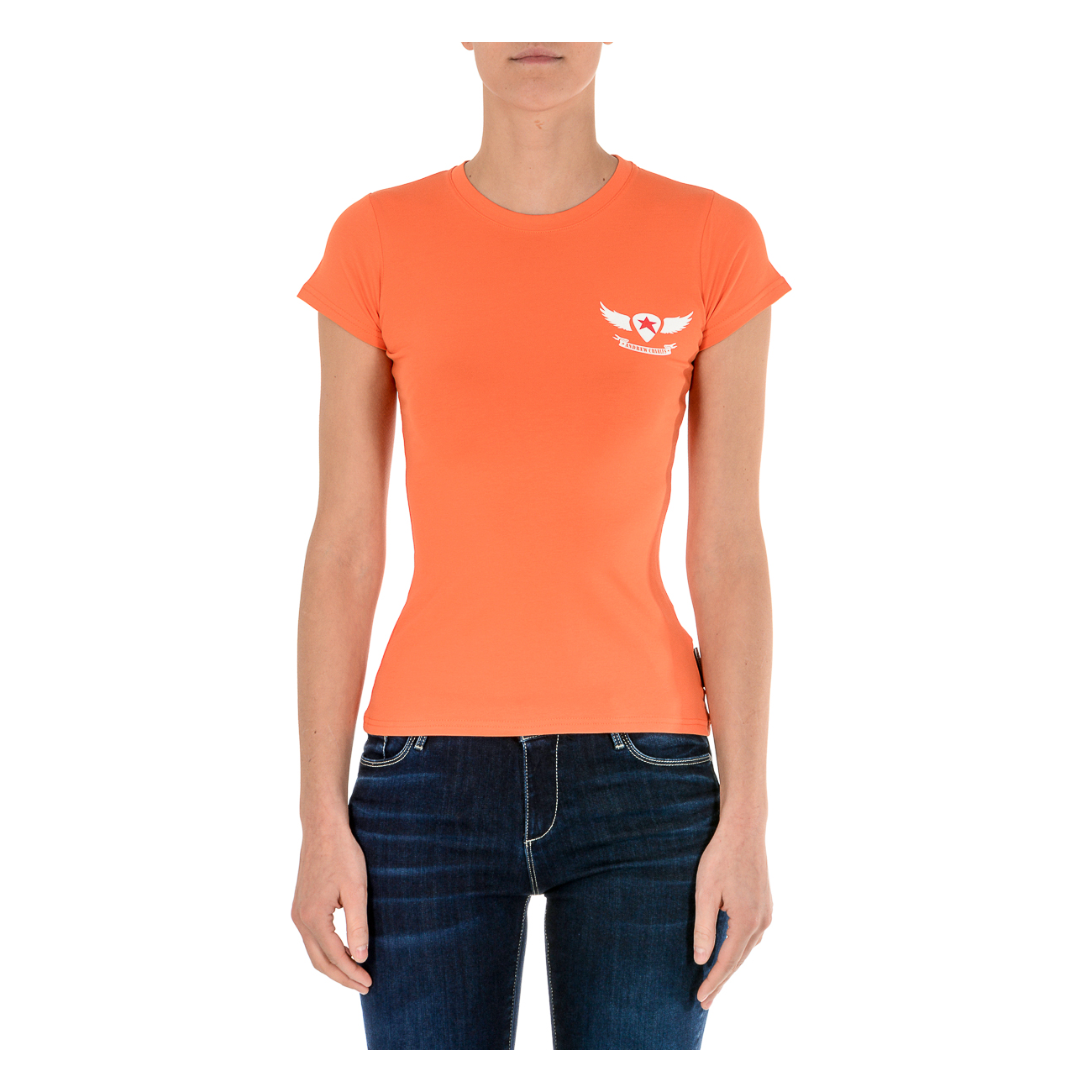 Andrew Charles By Andy Hilfiger Womens Ladies Short Sleeves Round Neck T-Shirt - Orange, Size: Medium Cotton - Size Medium