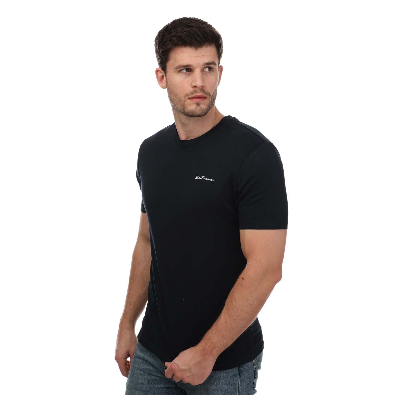 Ben Sherman Mens Script Logo T-Shirt in Black Cotton - Size Medium