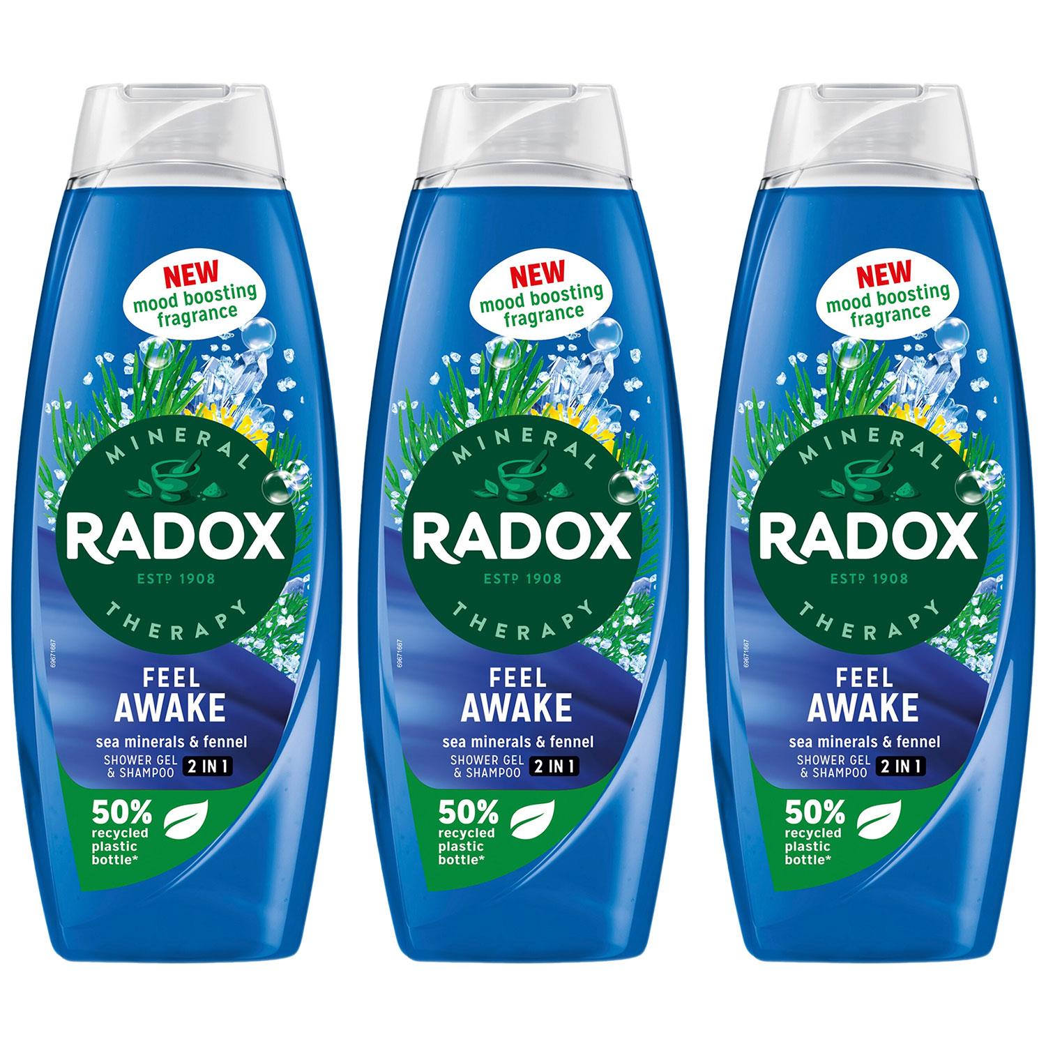 Radox Womens Body Wash & Shampoo 2in1 Feel Awake Men with Fennel & Sea Minerals 675ml, 3 Pack - NA - One Size