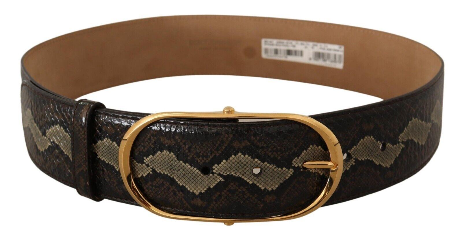 Dolce & Gabbana Womens Authentic Phyton Snake Skin Belt with Gold Oval Buckle - Brown Leather - Size 75 cm