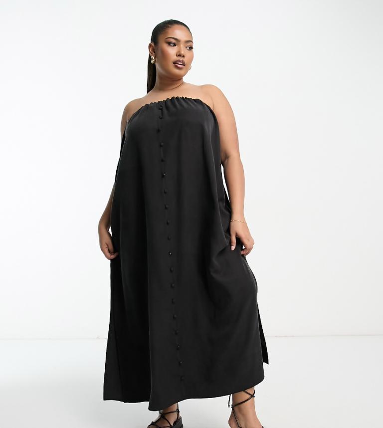 Asos Curve Womens Design Multiway Button Through Midi Smock Cami Dress In Black - Size 24 Uk
