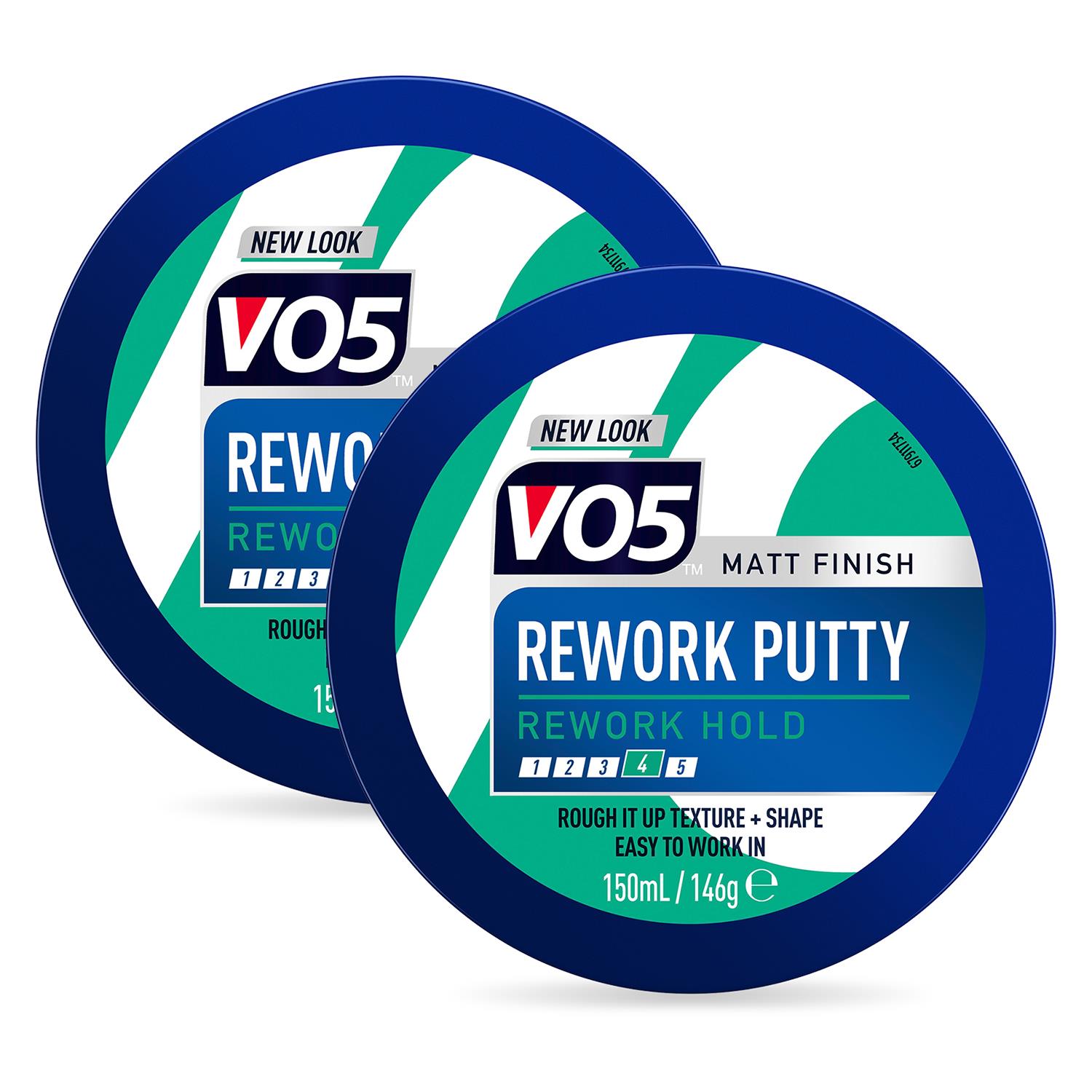 VO5 Mens Rework Putty Matt Finish Hold Rough Texture+Shape Easy To Work In, 2x 150ml - NA - One Size