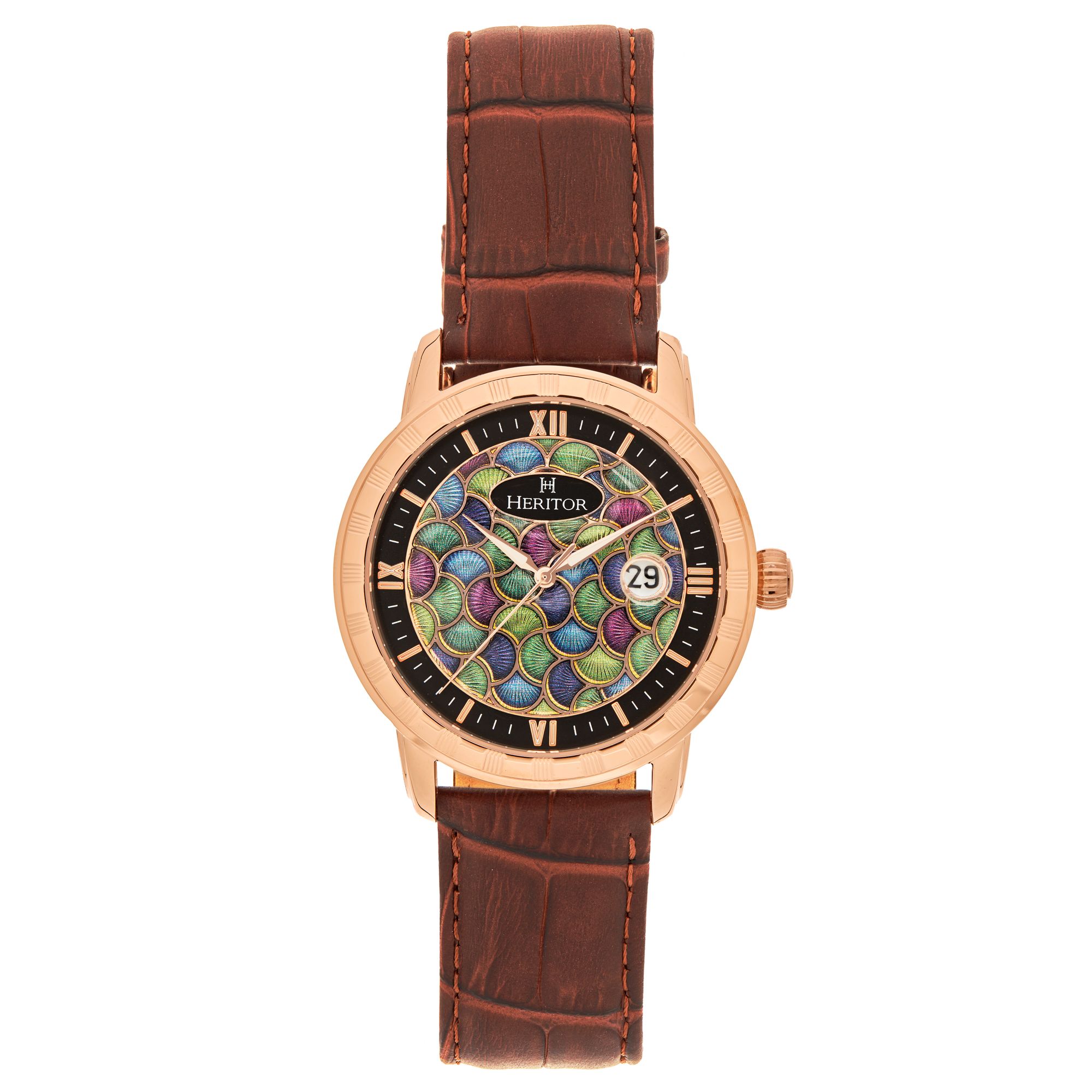 Heritor Automatic Mens Protégé Vitreous Enamel Dial Watch - Rose Gold Stainless Steel - One Size