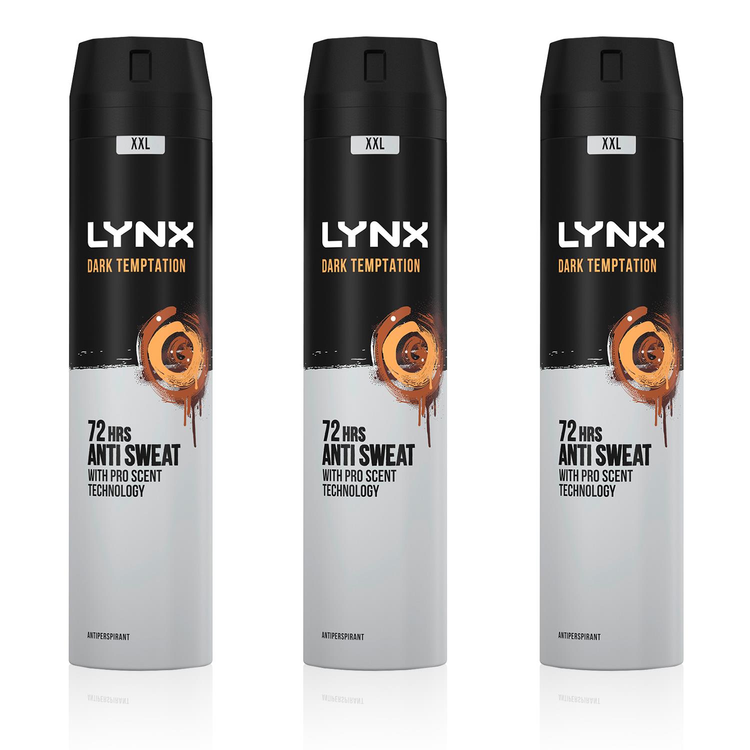 Lynx Mens XXL Dark Temptation 72H Sweat Protection Anti-Perspirant Deodorant 3x250ml - Red - One Size