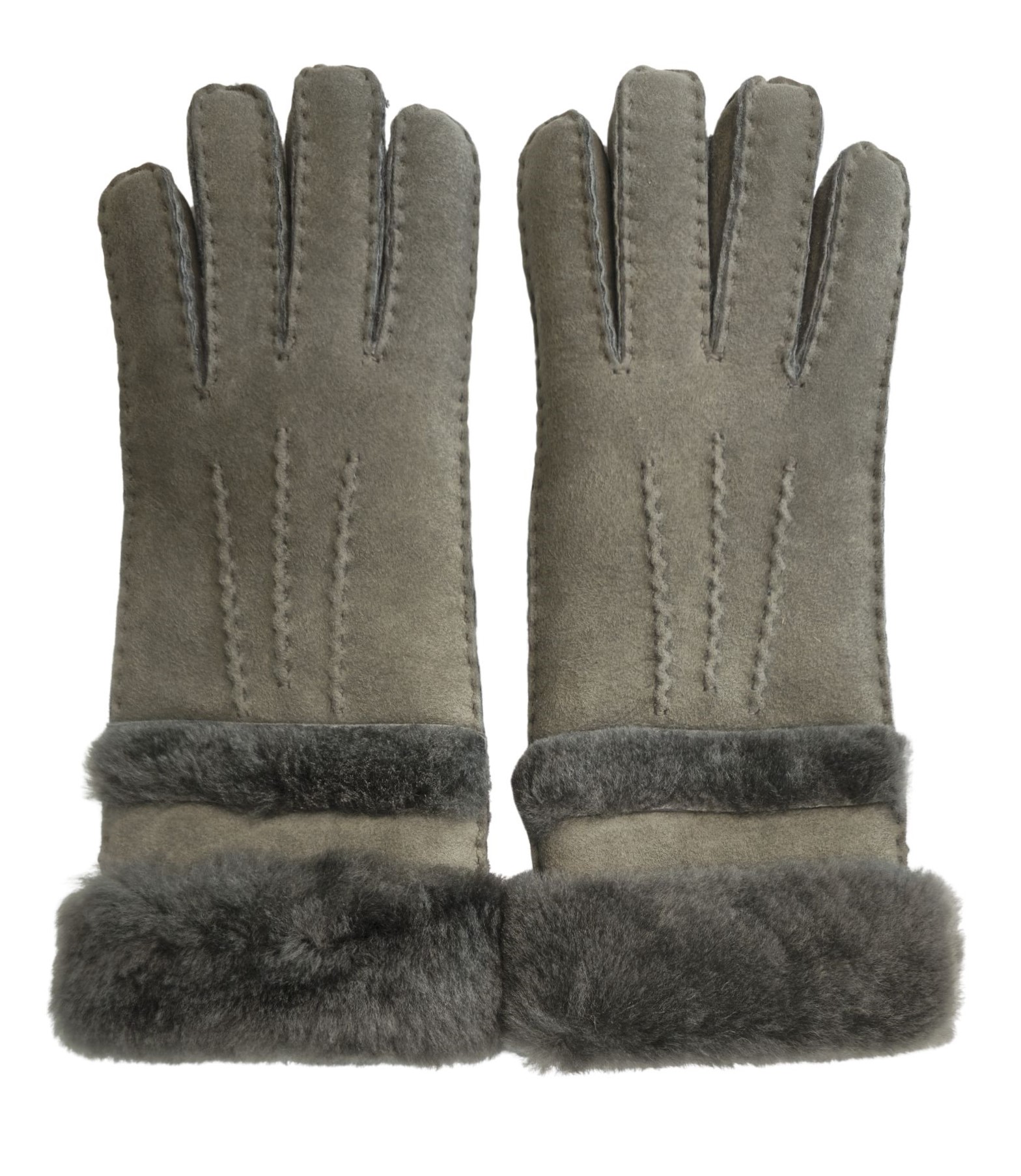 Infinity Leather Womens Genuine Grey Sheepskin Suede Gloves with Roll Up/Down Cuff - Size Small