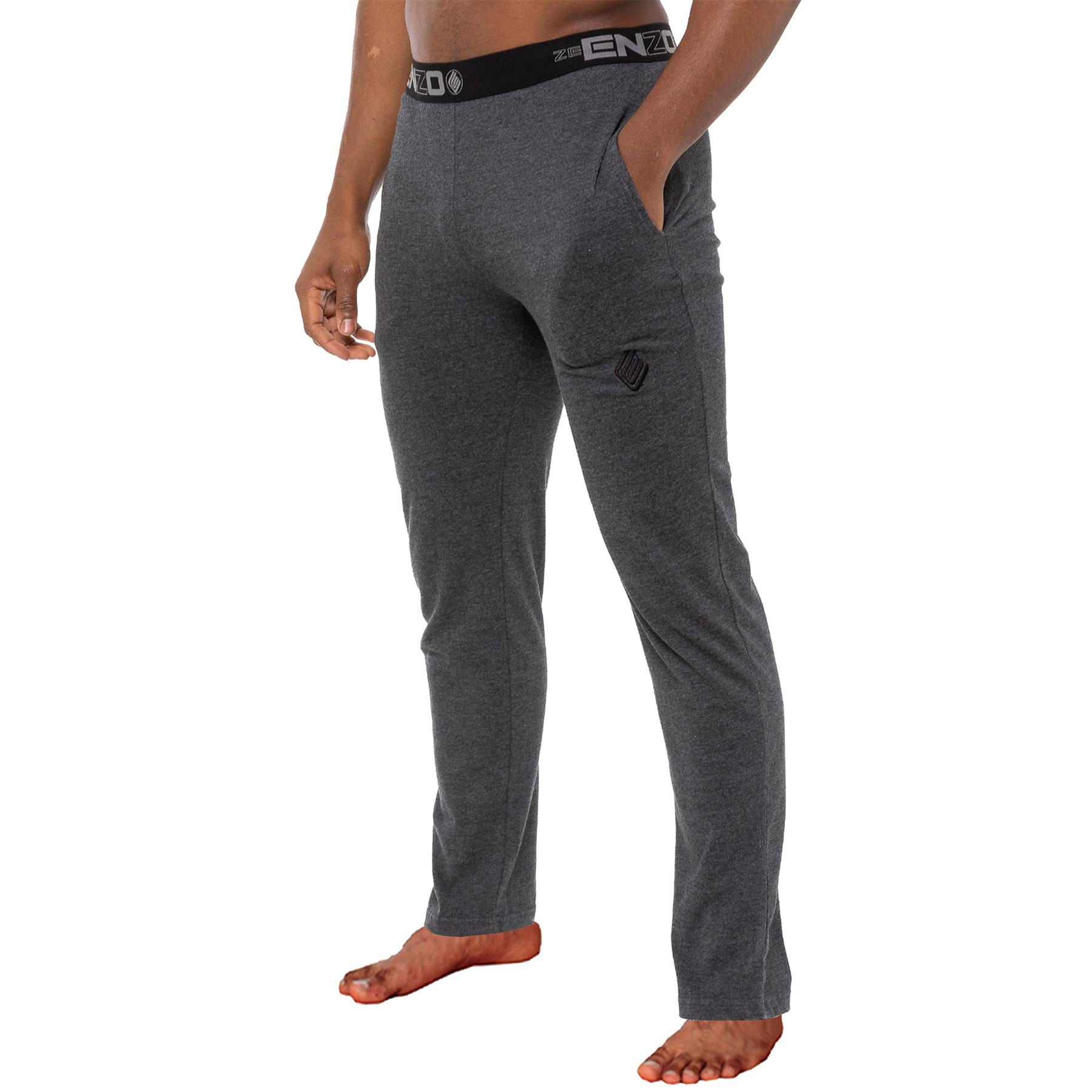 Enzo Mens Lounge Bottoms - Charcoal Cotton - Size Large