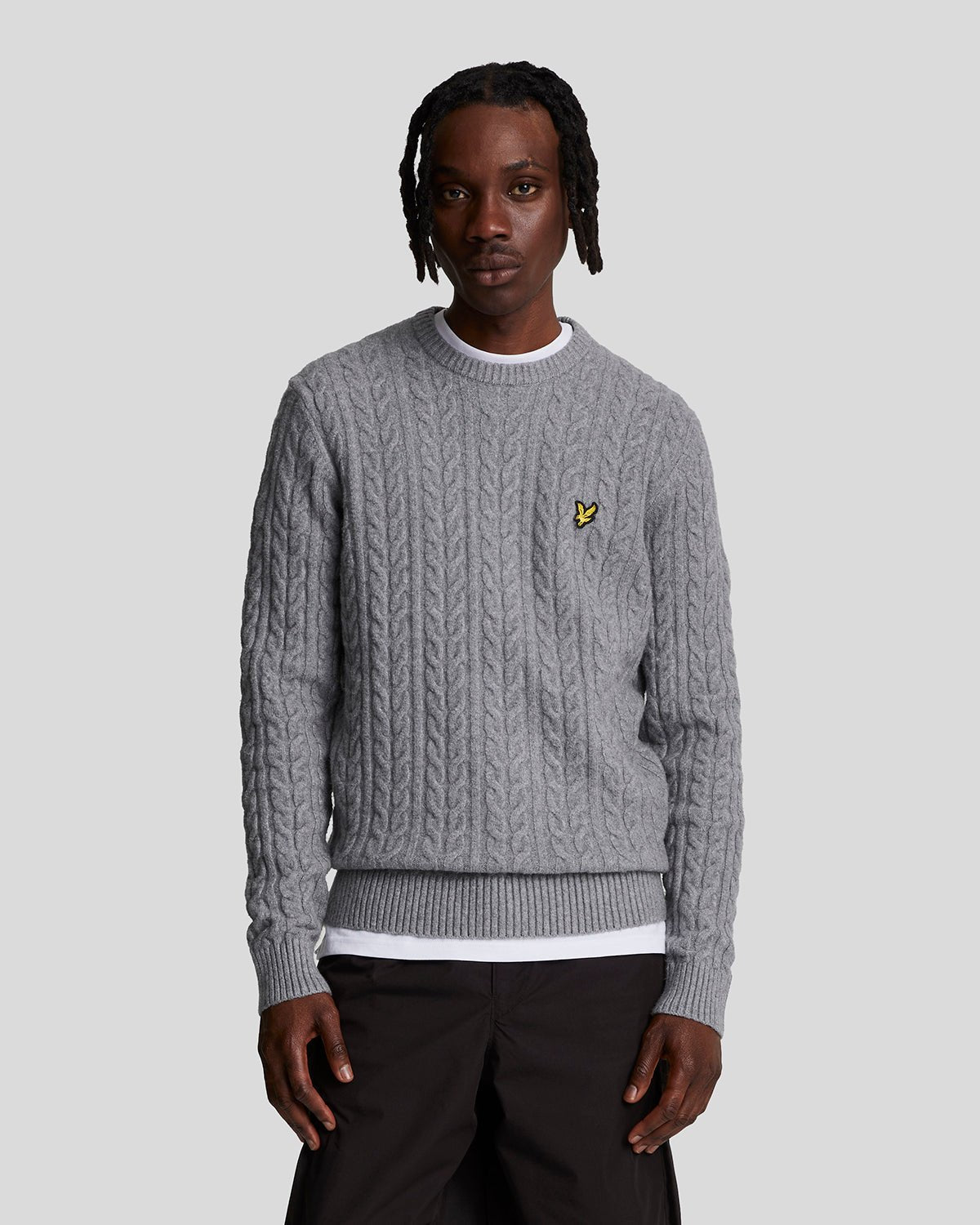 Lyle & Scott Mens Cable Crew Neck Jumper Grey material_cotton - Size Medium