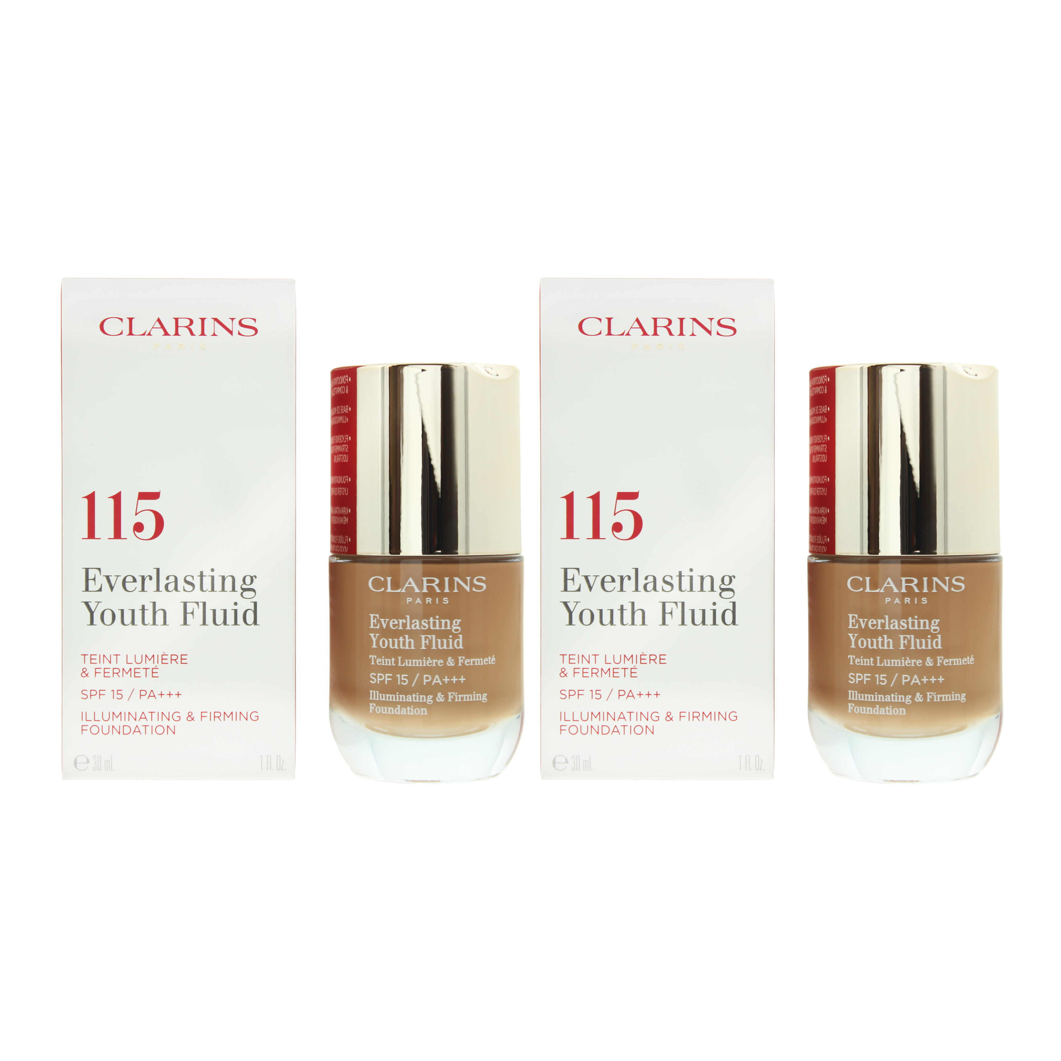 Clarins Womens Everlasting Youth Fluid Foundation 30ml - 115 Cognac x 2 - NA - One Size