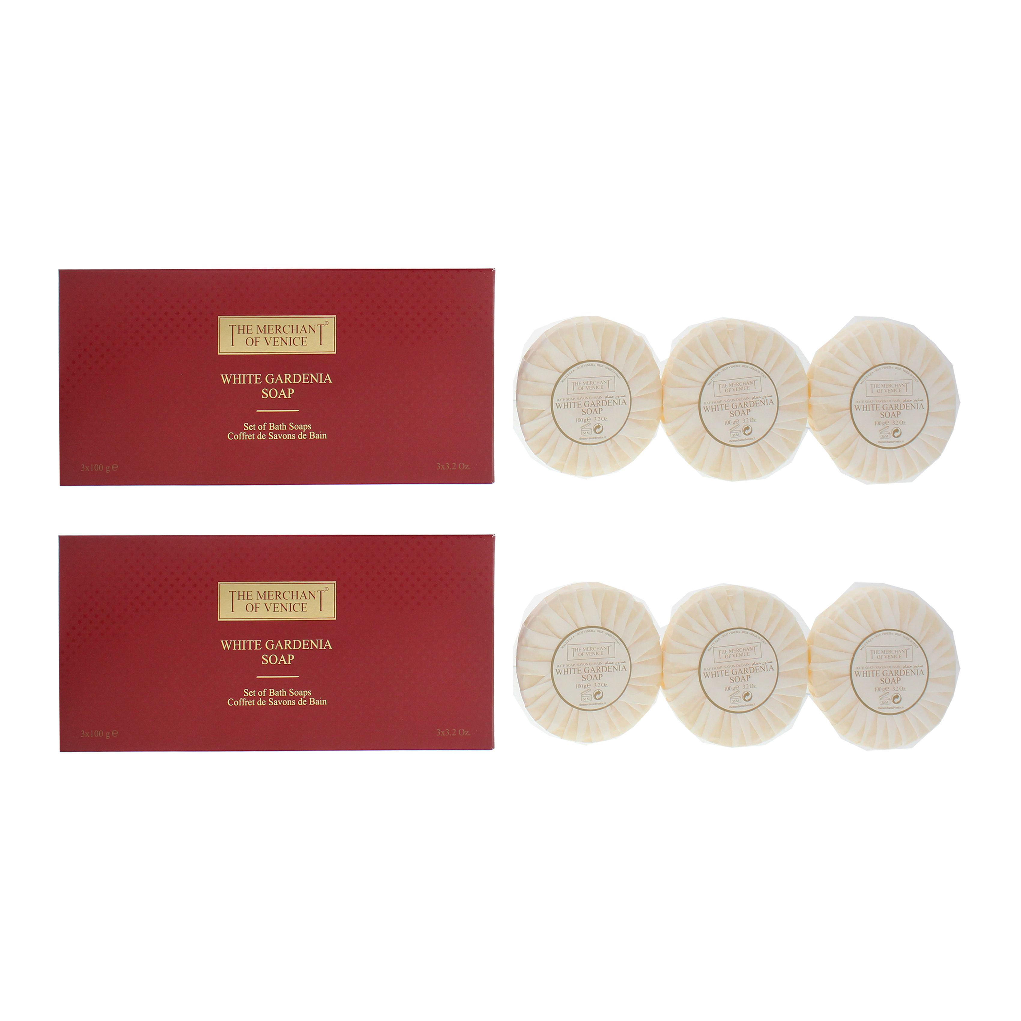 The Merchant of Venice Unisex White Gardenia Soap - Set Of Bath Soaps 3 x 100g X 2 - One Size