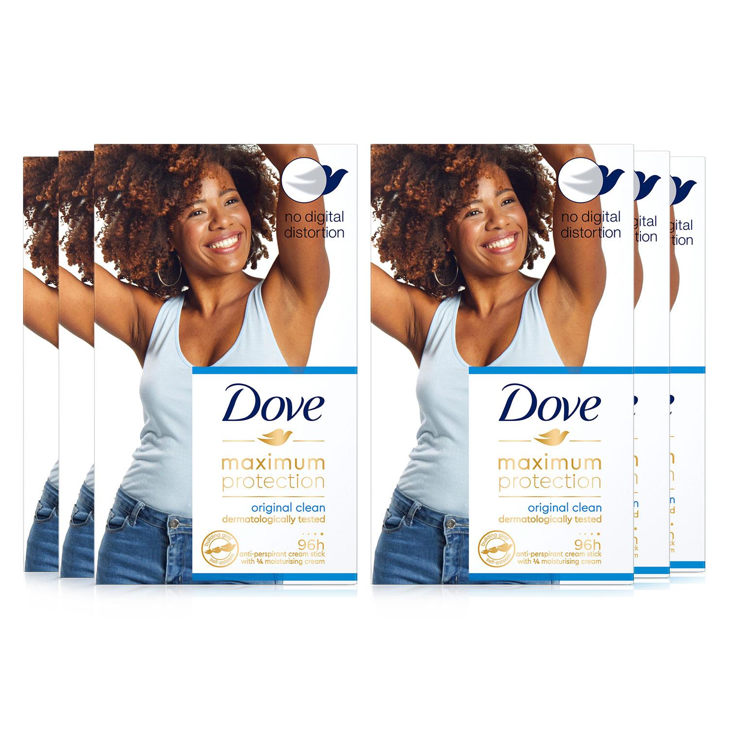 Dove 48H Maximum Protection Original Clean Antiperspirant Cream Stick,6 Pk 45ml - One Size