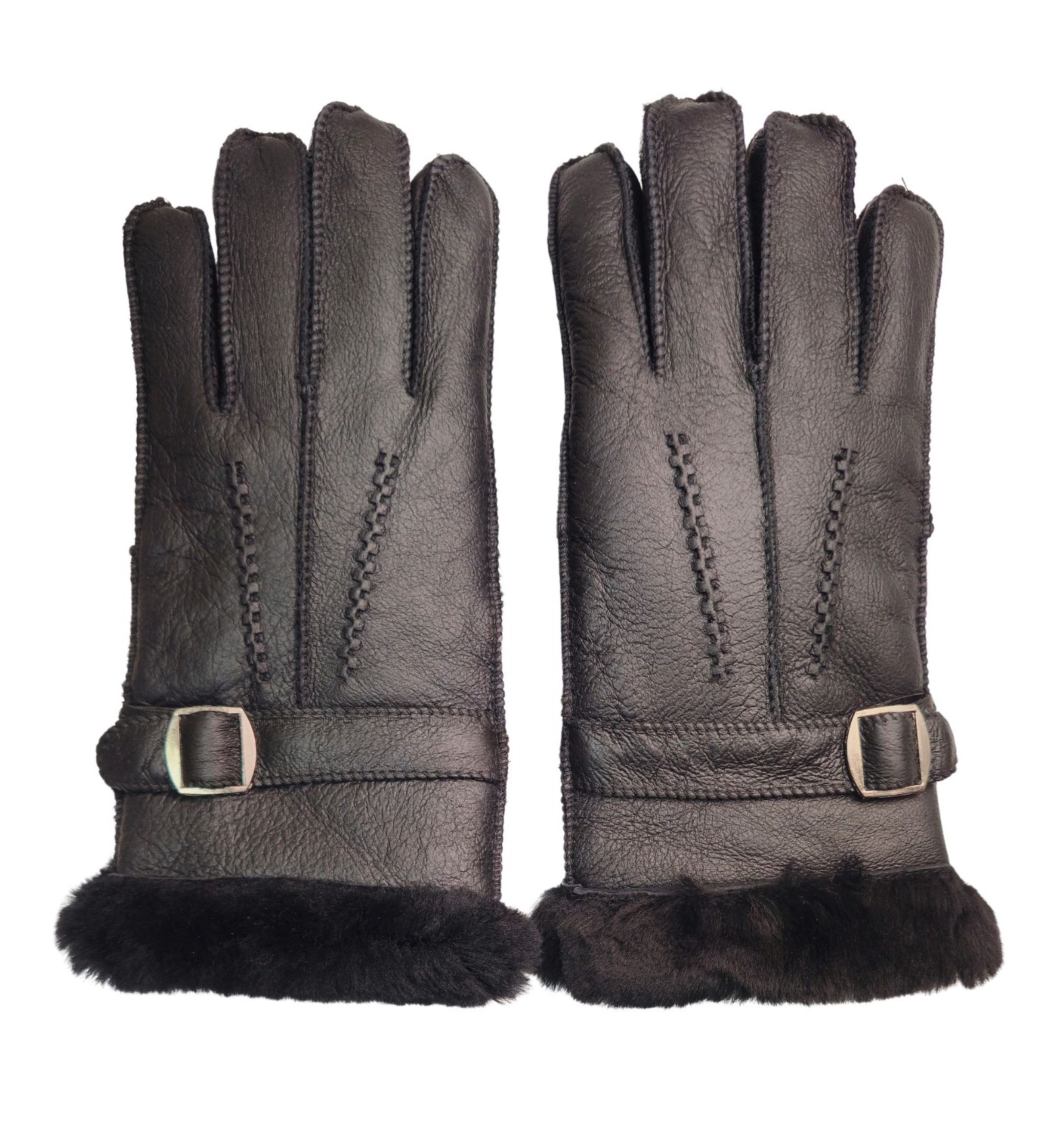 Infinity Leather Mens Black Luxury Sheepskin Gloves With Buckle - Size Small