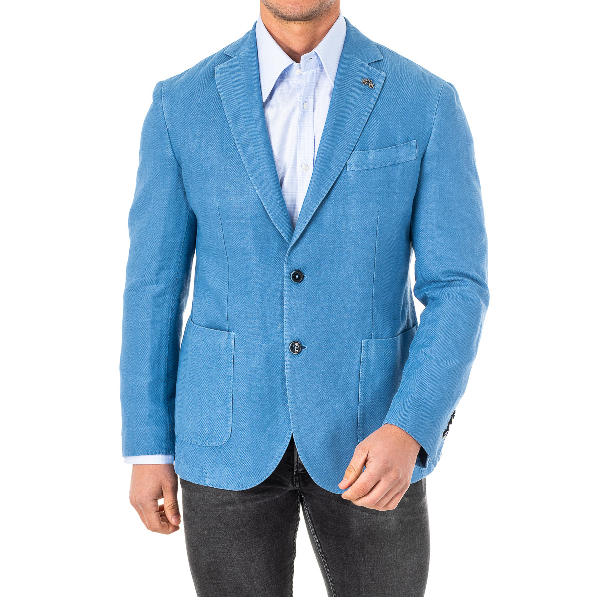 La Martina Mens Long sleeve blazer with lapel collar JMJA01 man - Blue - Size EU 52