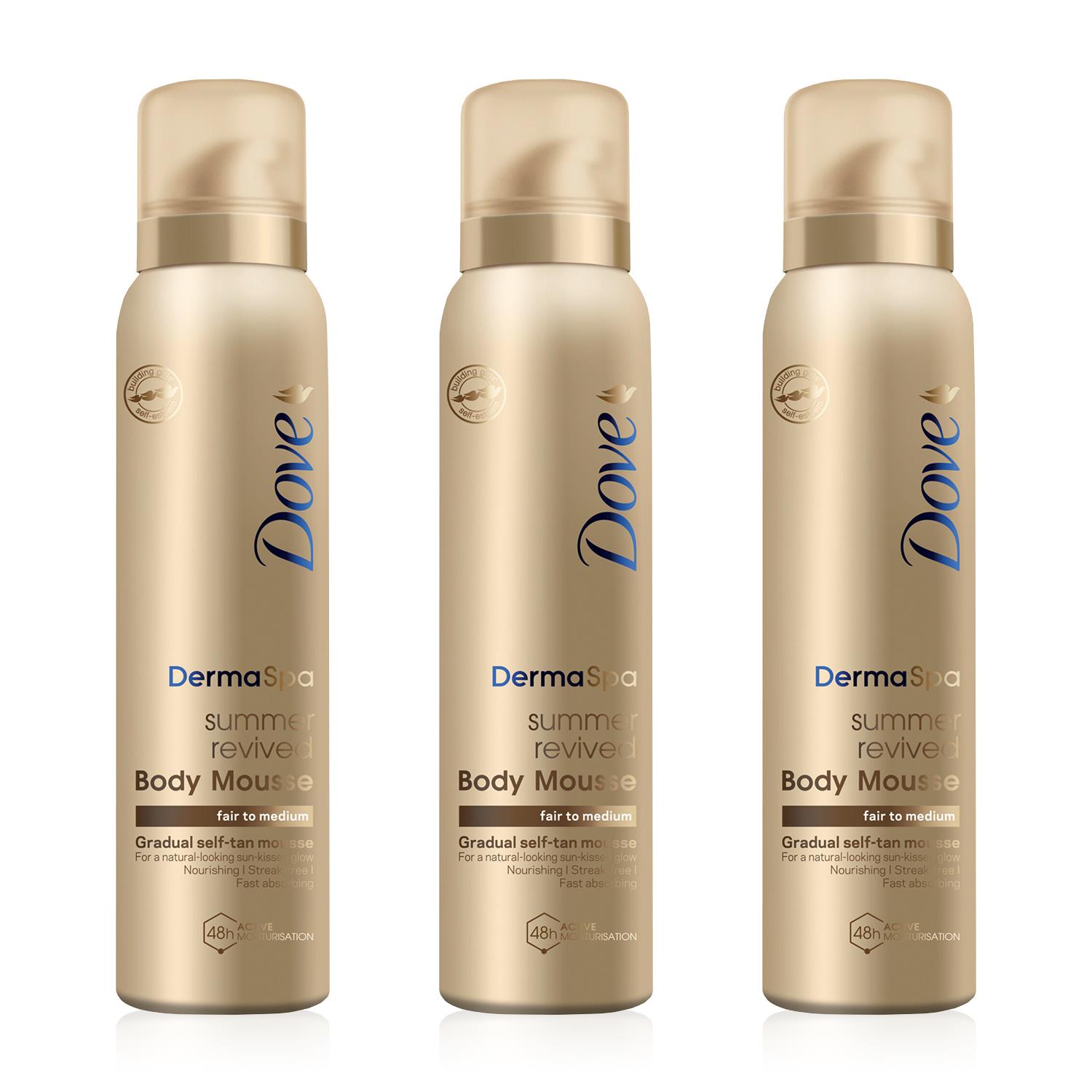 Dove Derma Spa Self Tan Body Mousse Summer Revived for Fair/Medium Skin, 3x150ml - One Size