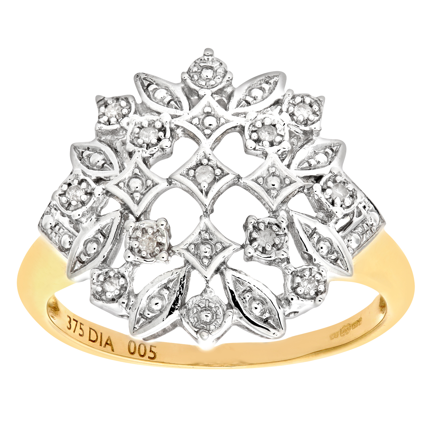 Diamant L'Eternel Womens 9ct Yellow Gold Diamond Fancy Cluster Ladies Ring - Size U