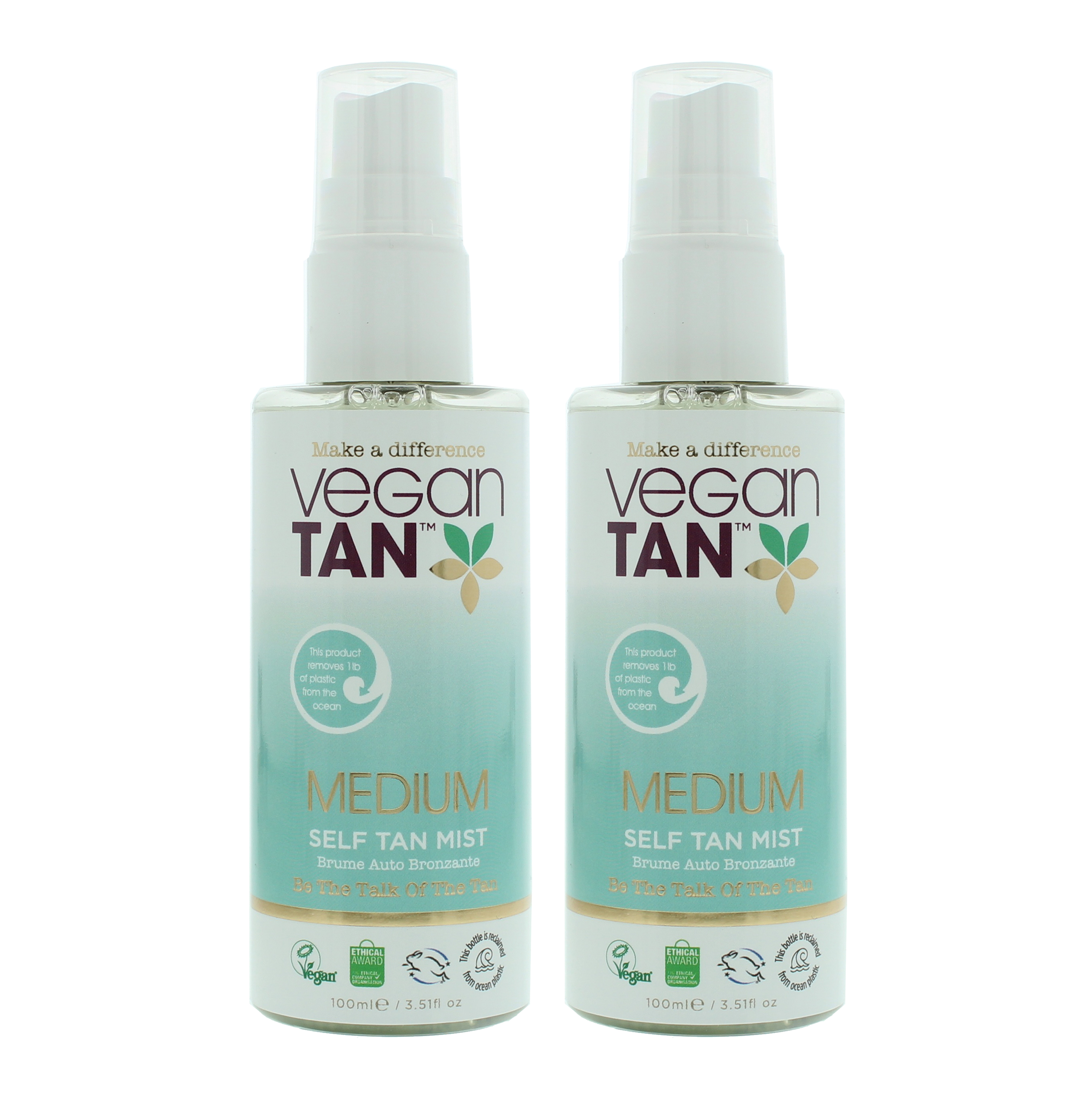 Vegan Tan Womens Medium Self Tan Mist 100ml x 2 - One Size