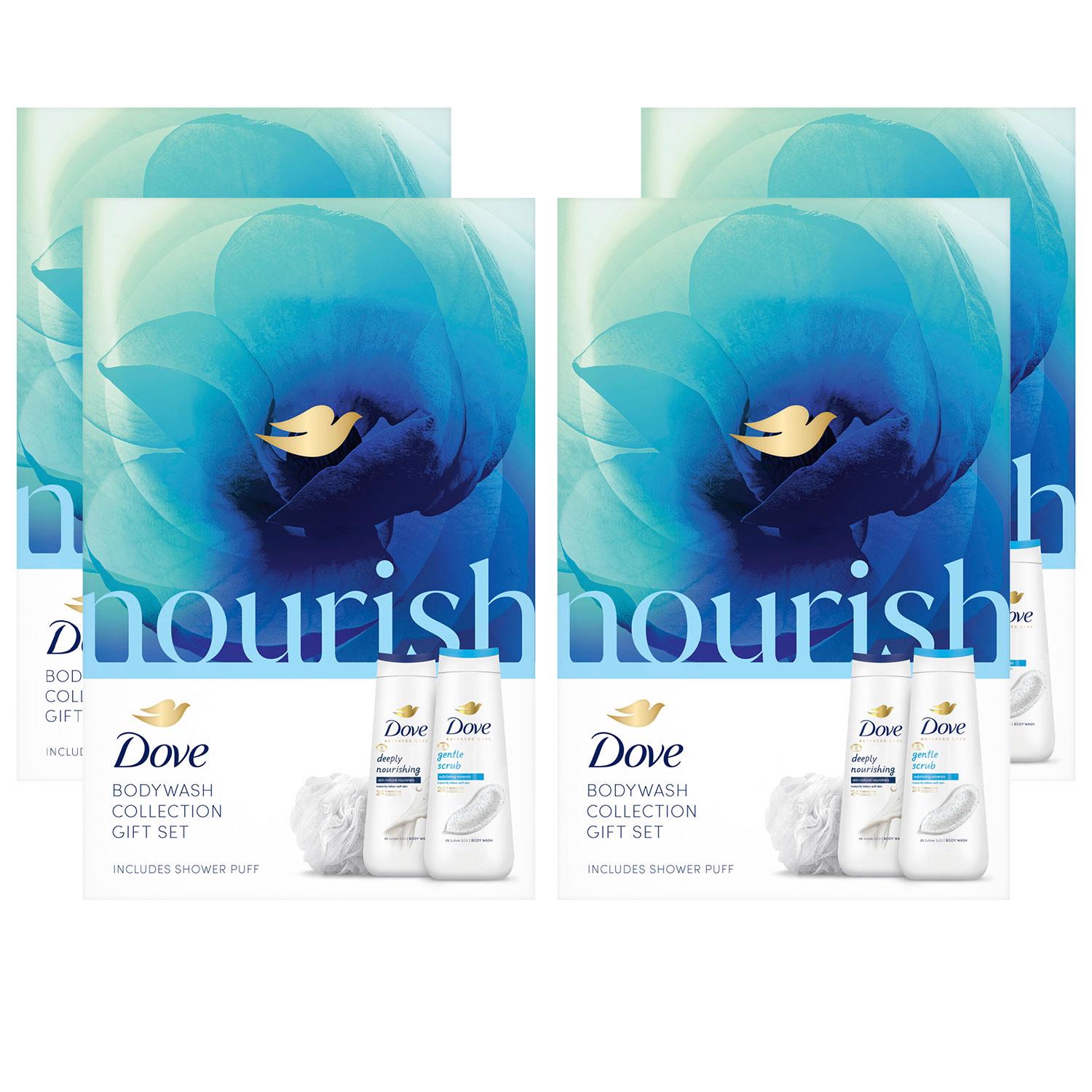 Dove Womens Nourish Bodywash GiftSet for Her with Shower Puff, 4pk - One Size