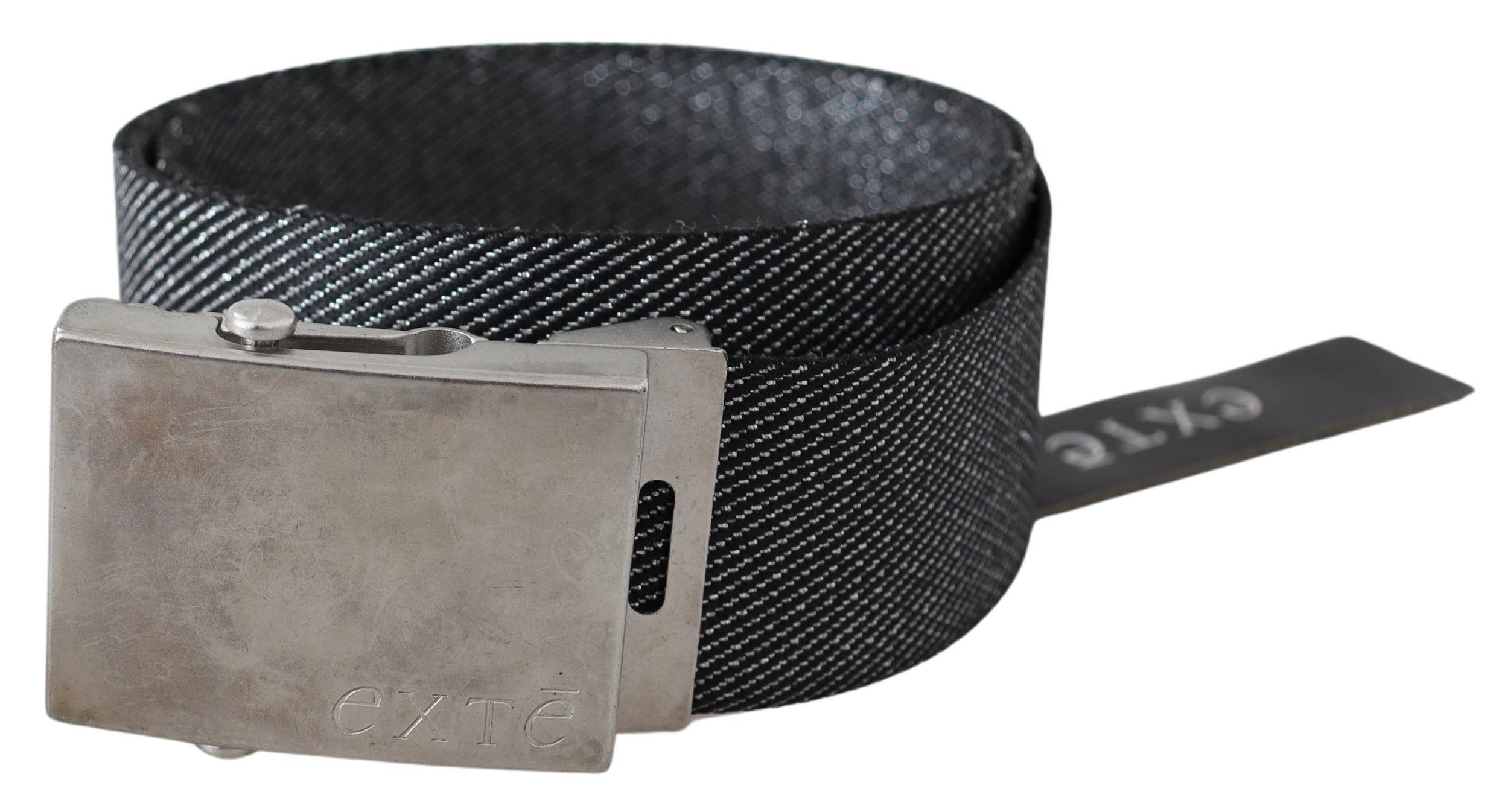 Exte WoMens Black Silver Metal Brushed Buckle Waist Belt Canvas - Size 100 cm