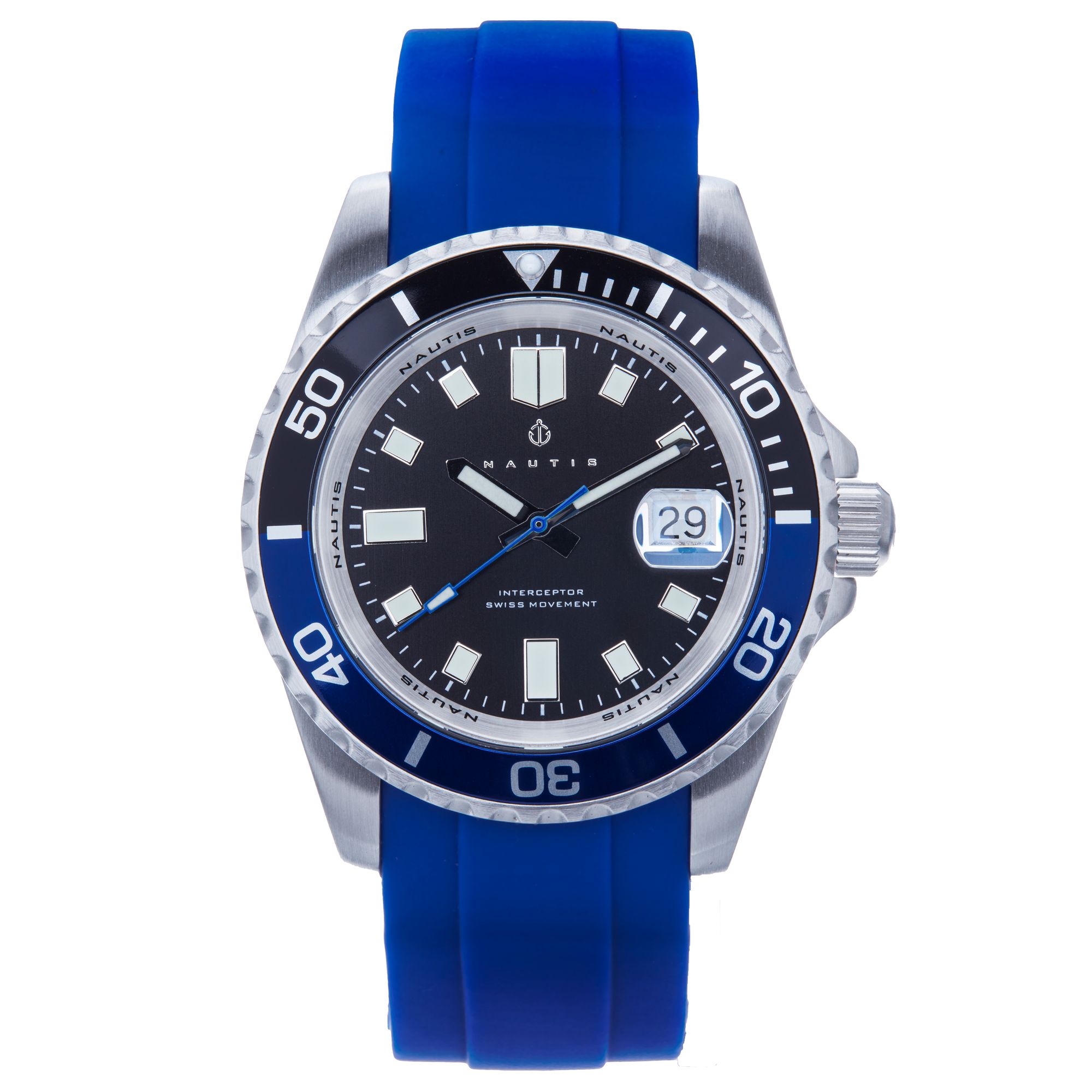 Nautis Interceptor Boxset met verwisselbare bandjes en datumweergave - marineblauw