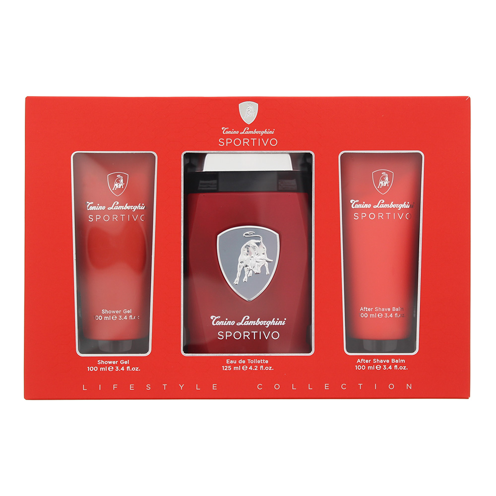 Tonino Lamborghini Mens Sportivo 3 Piece Gift Set: Eau de Toilette 125ml - Shower Gel 100ml - Aftershave Balm - Black - One Size