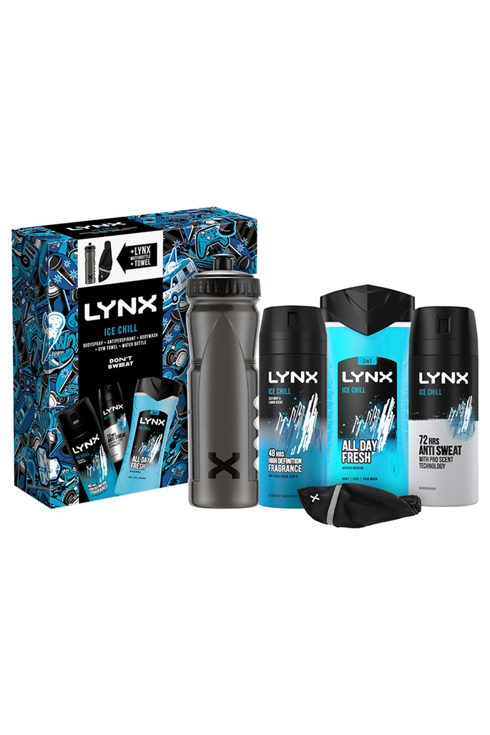 Lynx Mens Ice Chill Collection Gift Set with Gym Towel & Bottle - One Size