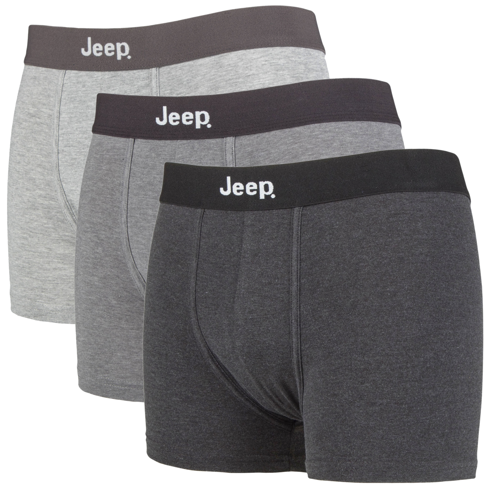 Jeep - 3 Pairs Mens Cotton Rich Blend Everyday Fitted Brief Trunks - Charcoal - Size Small