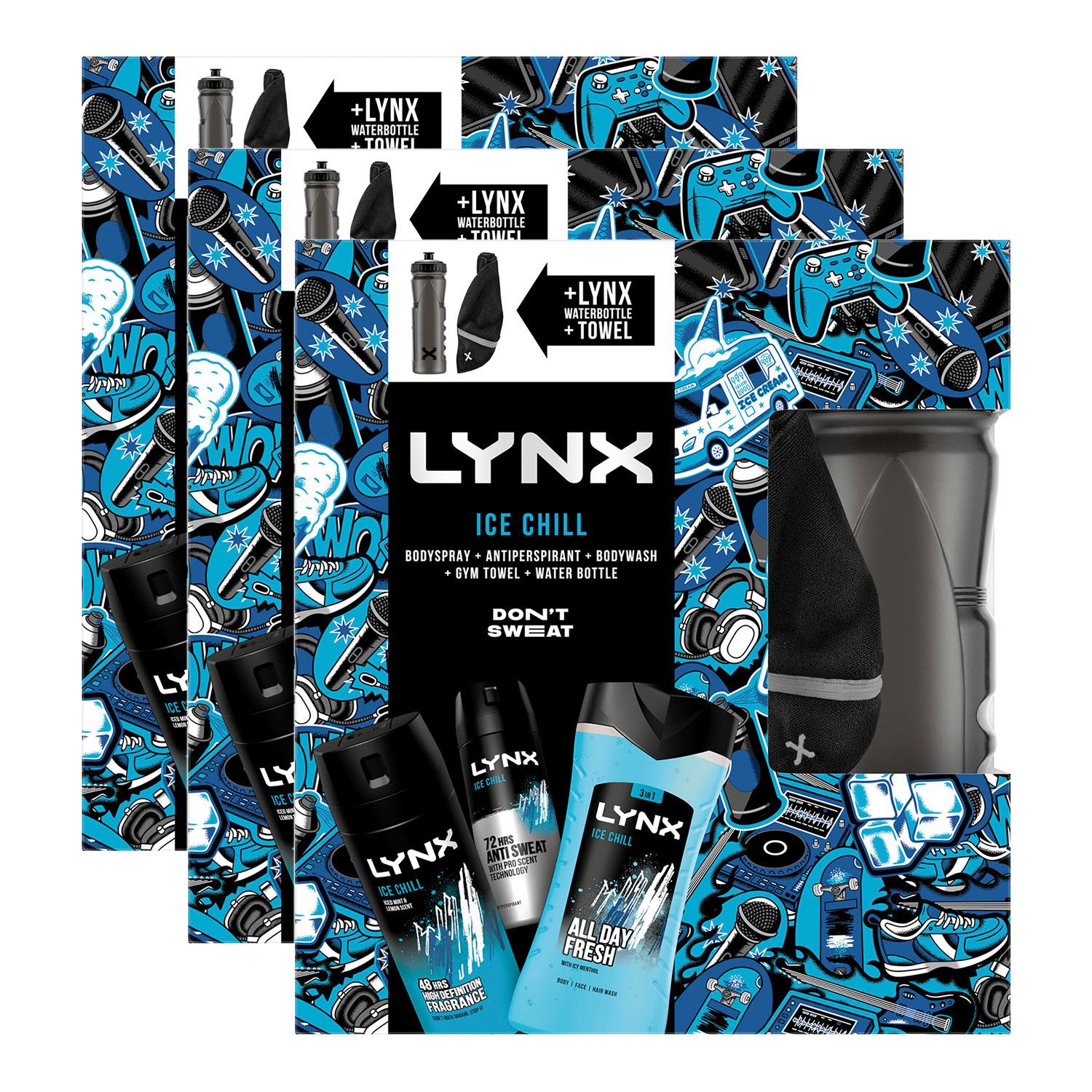 Lynx Mens Ice Chill Gift Set for Him w/ Gym Towel & Bottle, 3pk - One Size