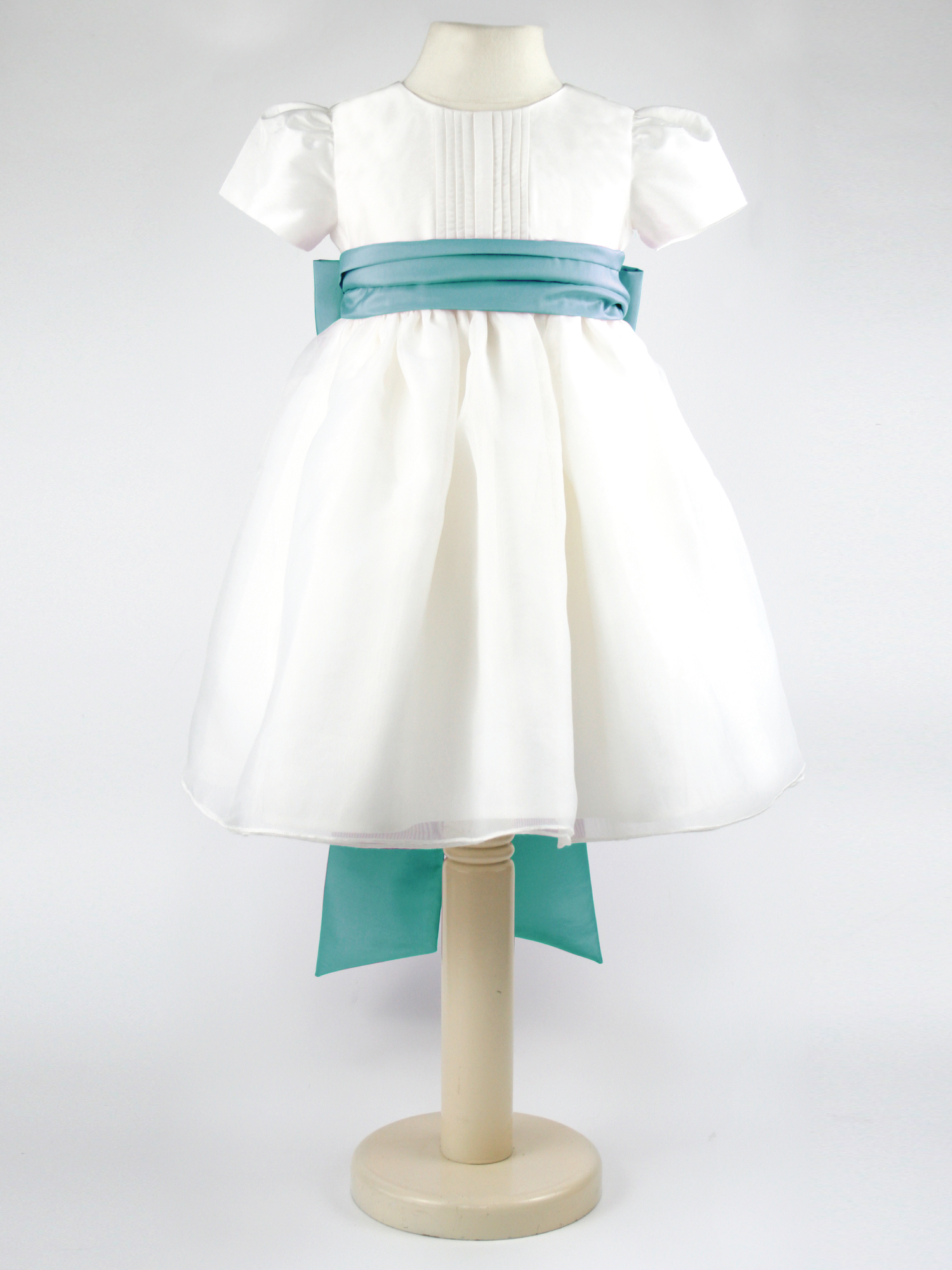 Heritage Girls Dolly - Ivory Flower Girl Party Dress with a Sea Green Coloured Sash Cotton - Size 5-6Y