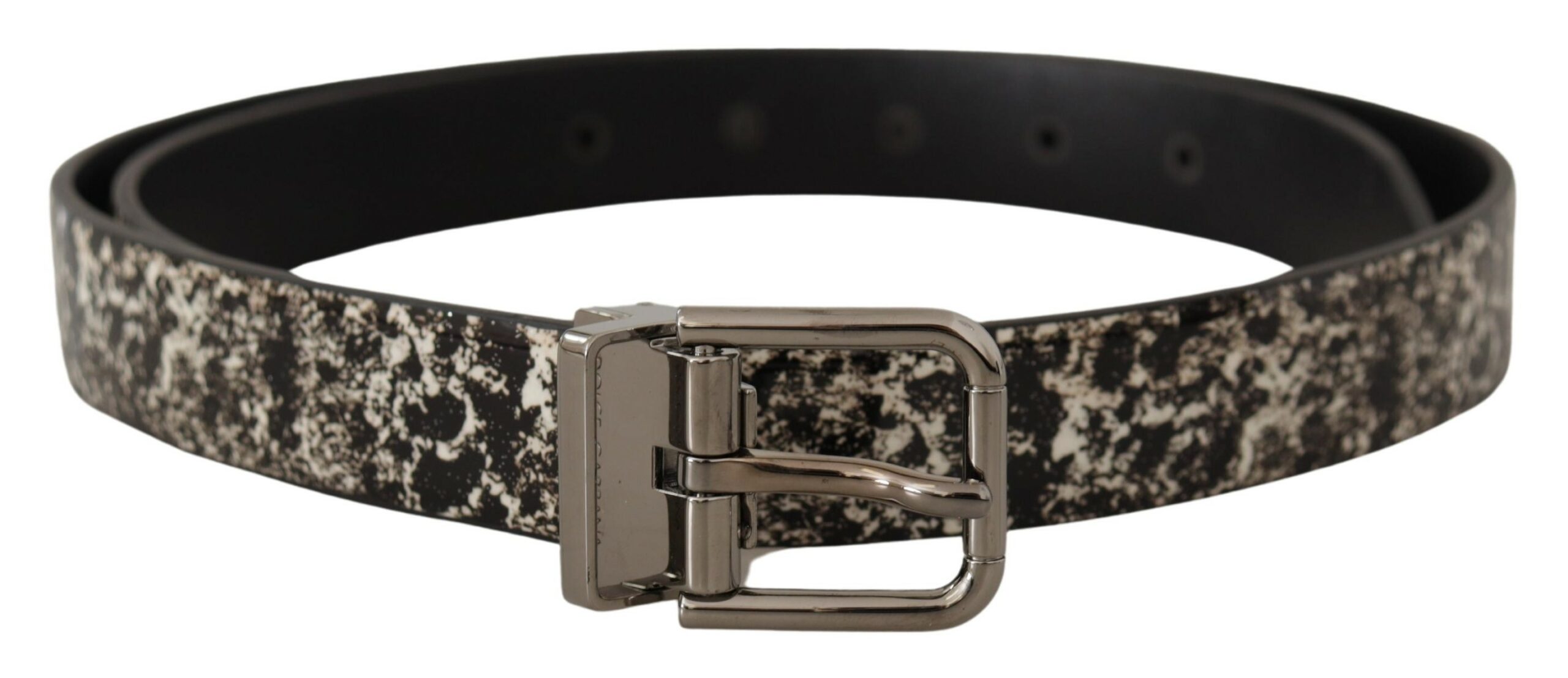 Dolce & Gabbana Mens Black Marble Print Leather Silver Logo Buckle Belt - Size 90 cm