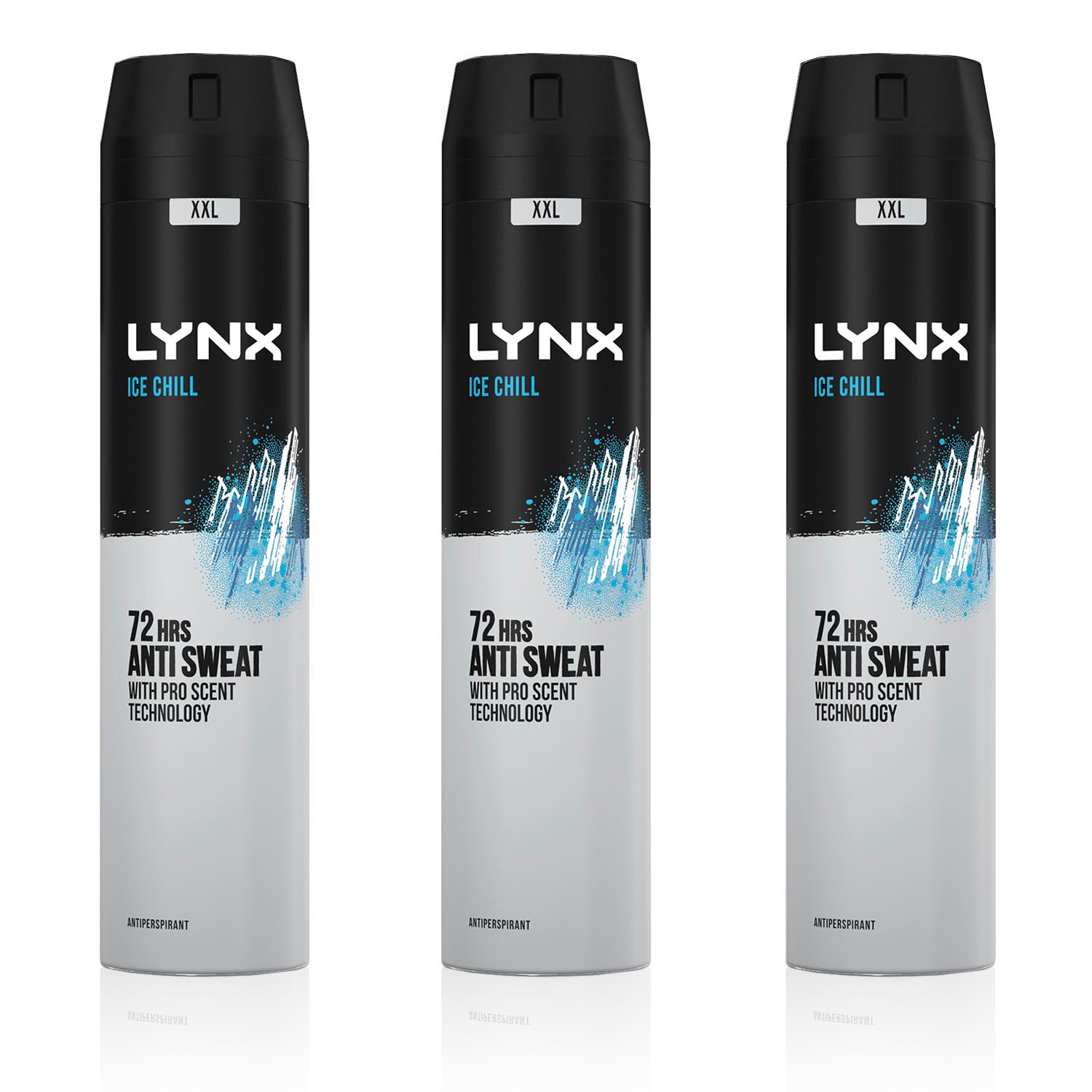 Lynx Mens XXL Ice Chill 72H Sweat Protection Anti-Perspirant Deodorant 3x250ml - NA - One Size