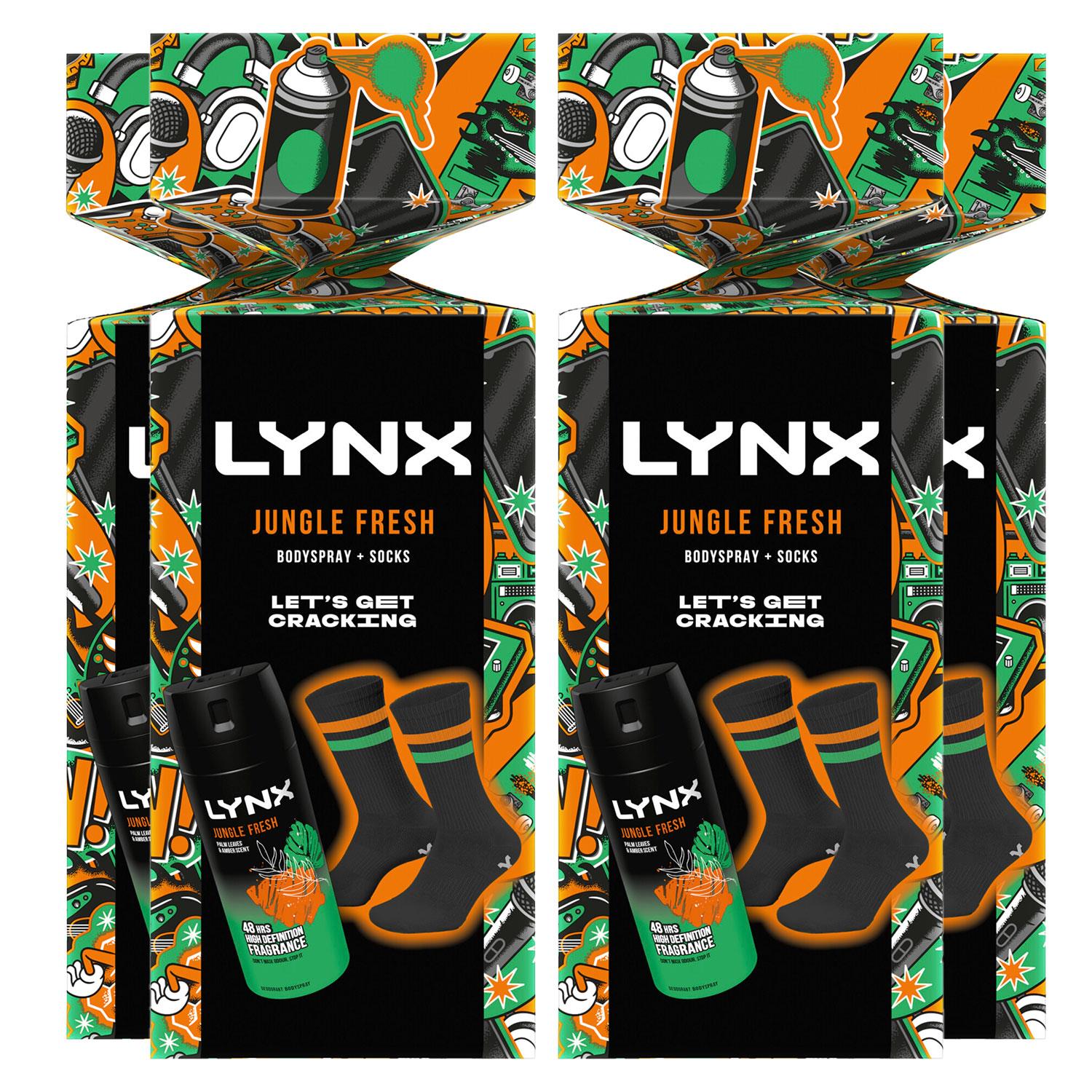 Lynx Mens Jungle Fresh BodySpray Gift Set for Him with Socks, 4pk - One Size