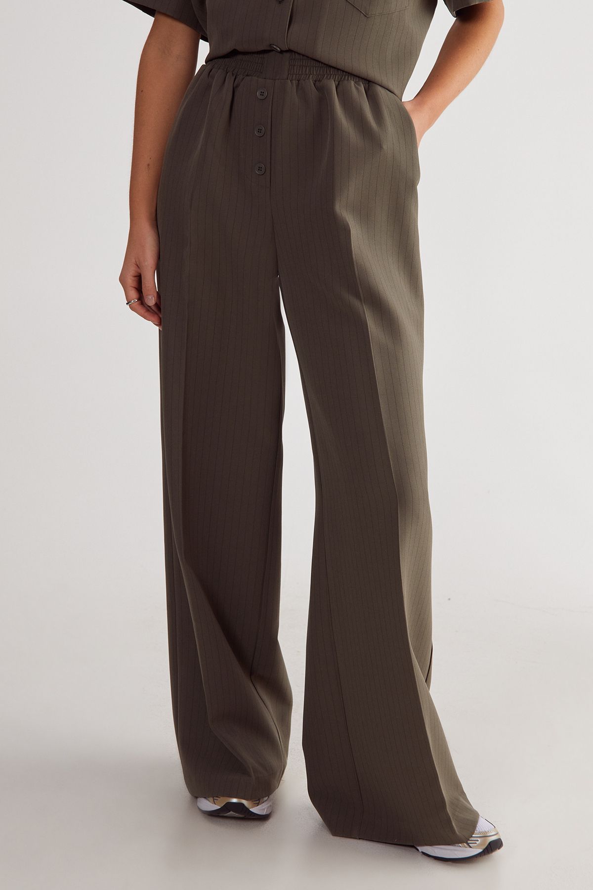 Nastygal Womens Pinstripe Button Front Detail Tailored Trouser. - Khaki - Size 14 UK