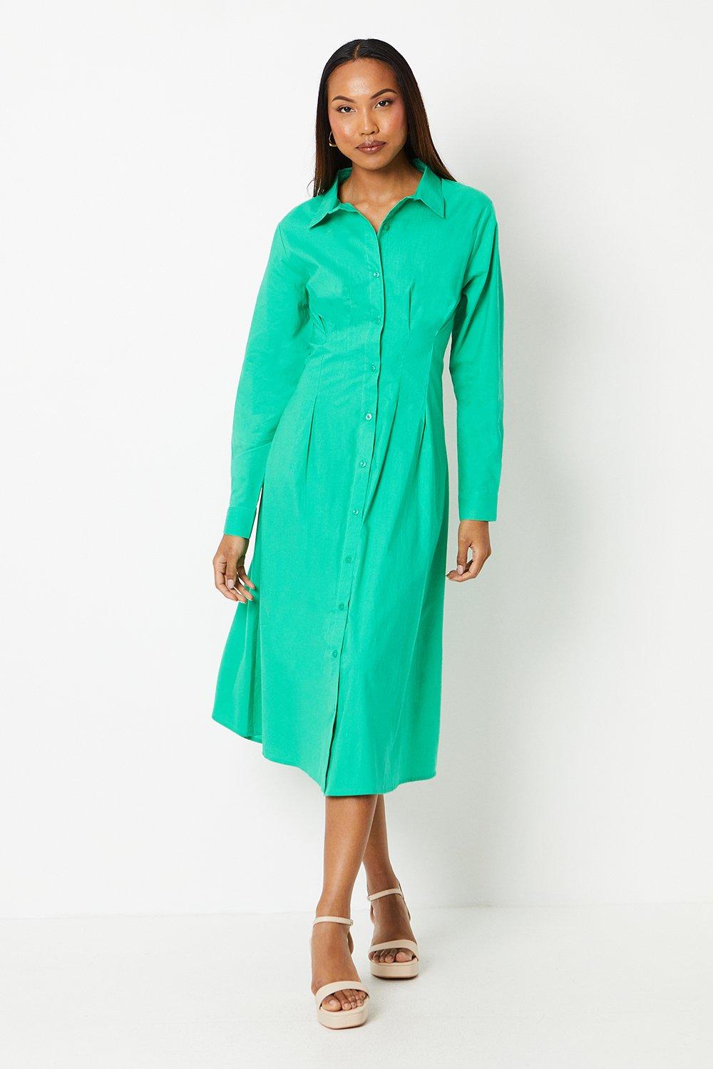 Principles Womens Waist Detail Midi Shirt Dress - Green Cotton - Size 18 UK