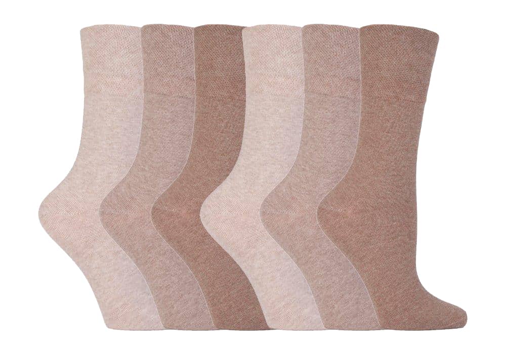 IOMI Womens Ladies 6 pack non elastic diabetic socks with hand linked toe seams - Beige Cotton - Size UK 4-6.5