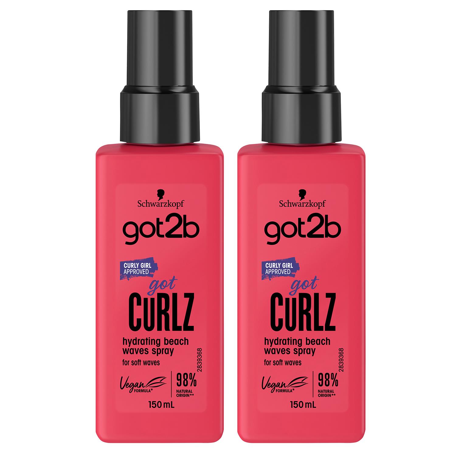 Schwarzkopf Womens Got2b Got Curlz Hydrating Beach Curly Waves Hair Spray, 150ml, 2 Pack - NA - One Size