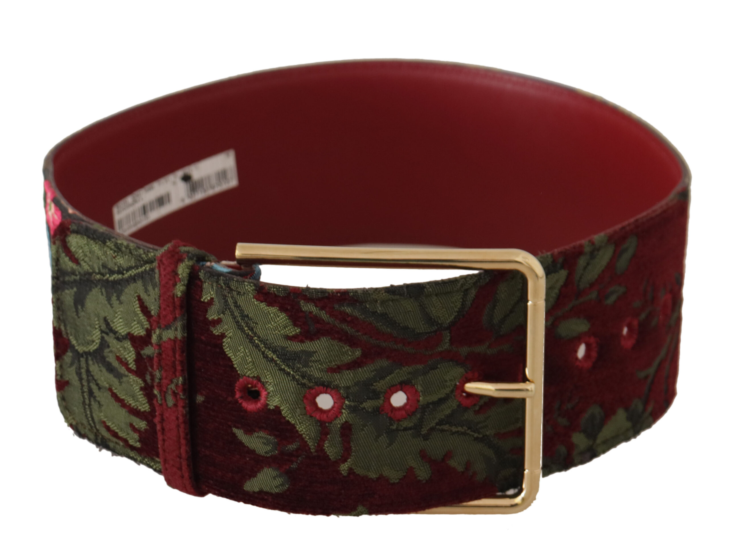 Dolce & Gabbana WoMens Red Embroidered Leather Gold Logo Metal Buckle Belt - Multicolour - Size 70 cm