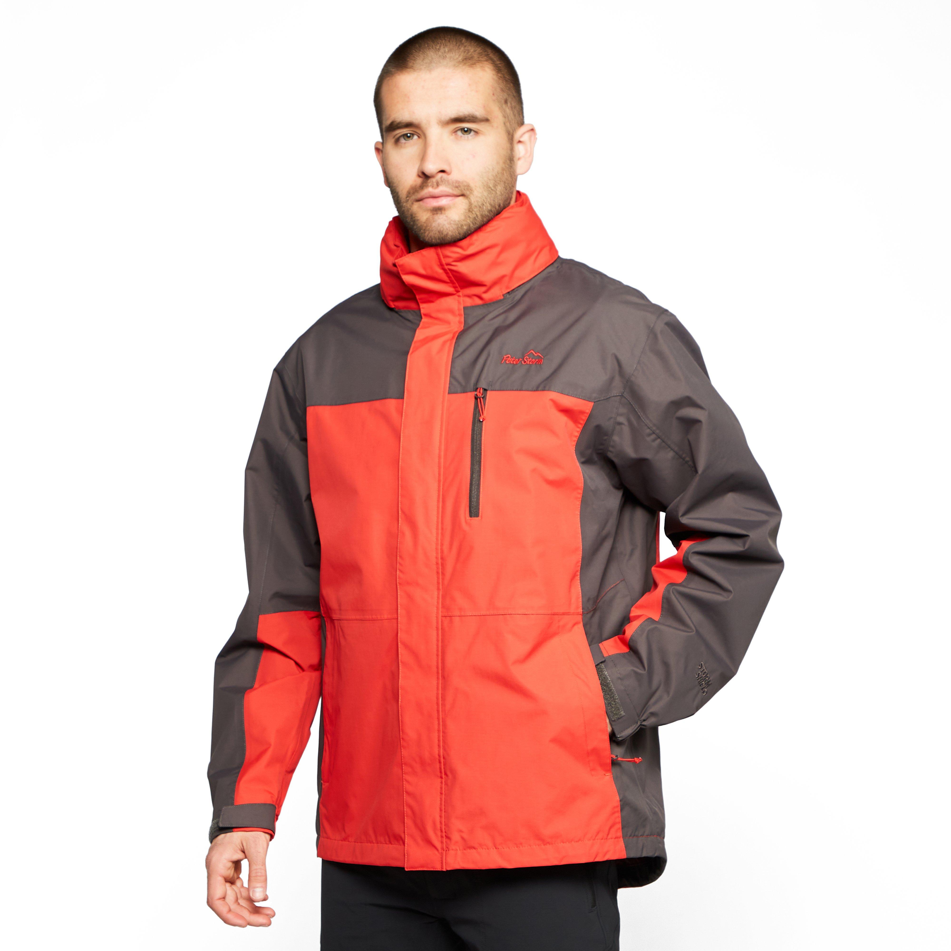 Peter Storm Mens Pennine II Waterproof Jacket with Rollaway Hood, Hiking Raincoat - Red Polyamide - Size X-Large