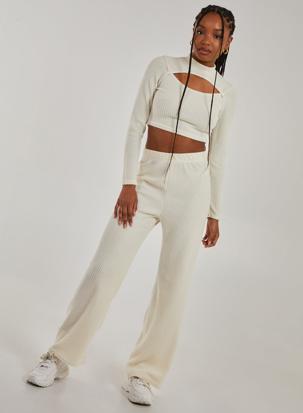 Pink Vanilla Womens Soft Brushed Flares - Ivory - Size Small - Secret Sales