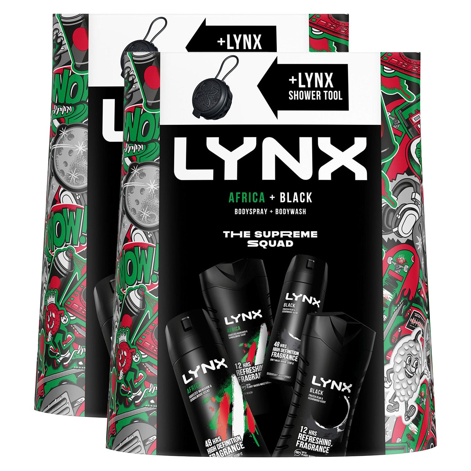 Lynx Mens Africa&Black 4 Pcs Gift Set for Him w/ Shower Tool, 2pk - One Size