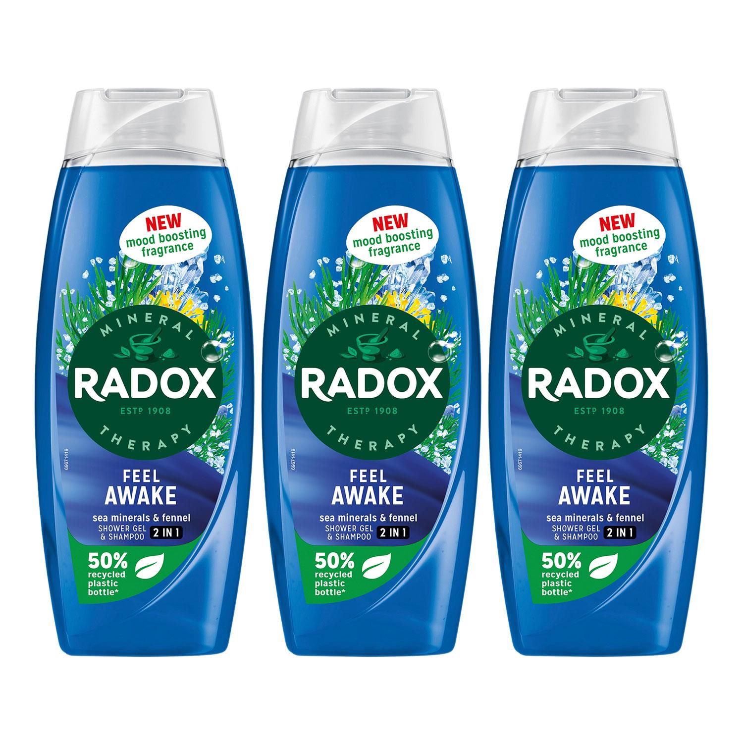 Radox Mens Body Wash & Shampoo 2in1 Feel Awake Men with Fennel & Sea Minerals 450ml, 3 Pack - NA - One Size