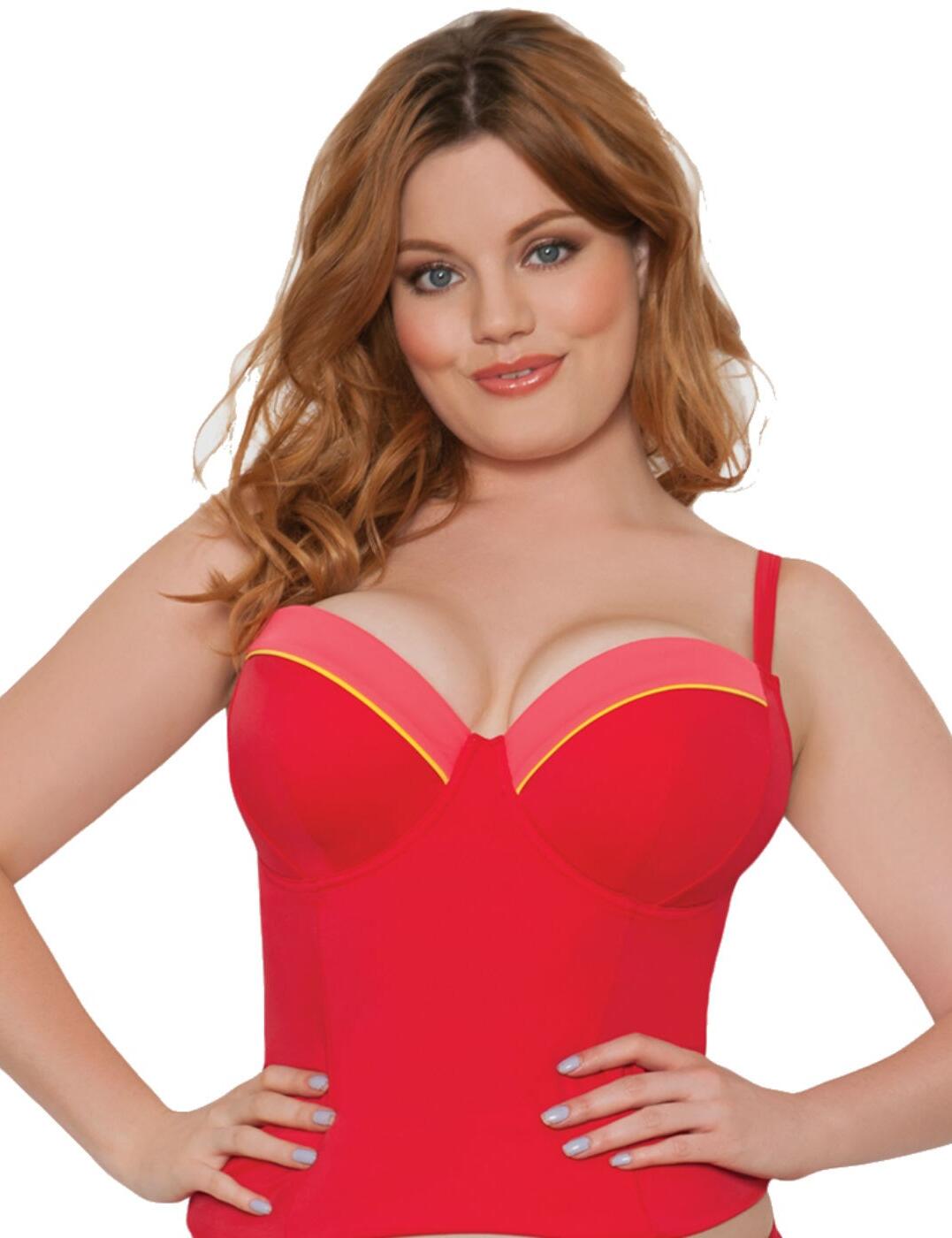 Curvy Kate Womens Bon Voyage Padded Balcony Tankini Top - Red - Size 30E