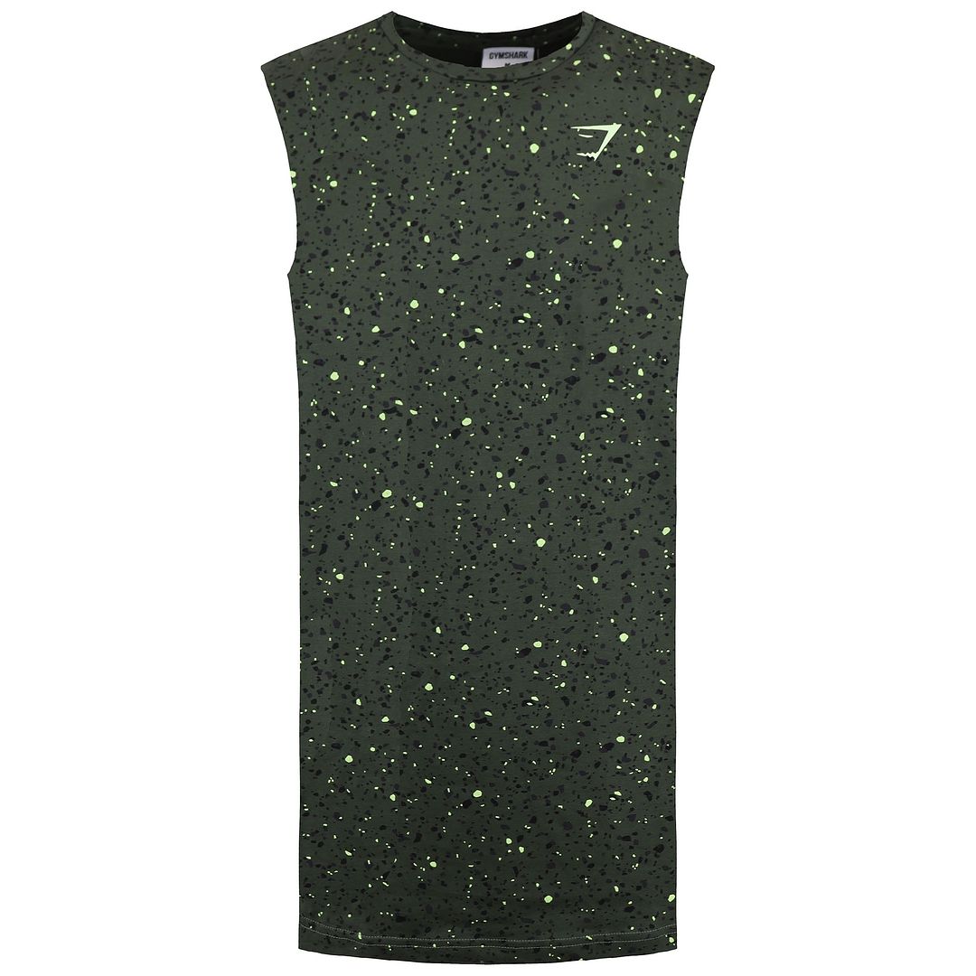 Gymshark Micro Print Mens Green Drop Tank Top - Size Medium