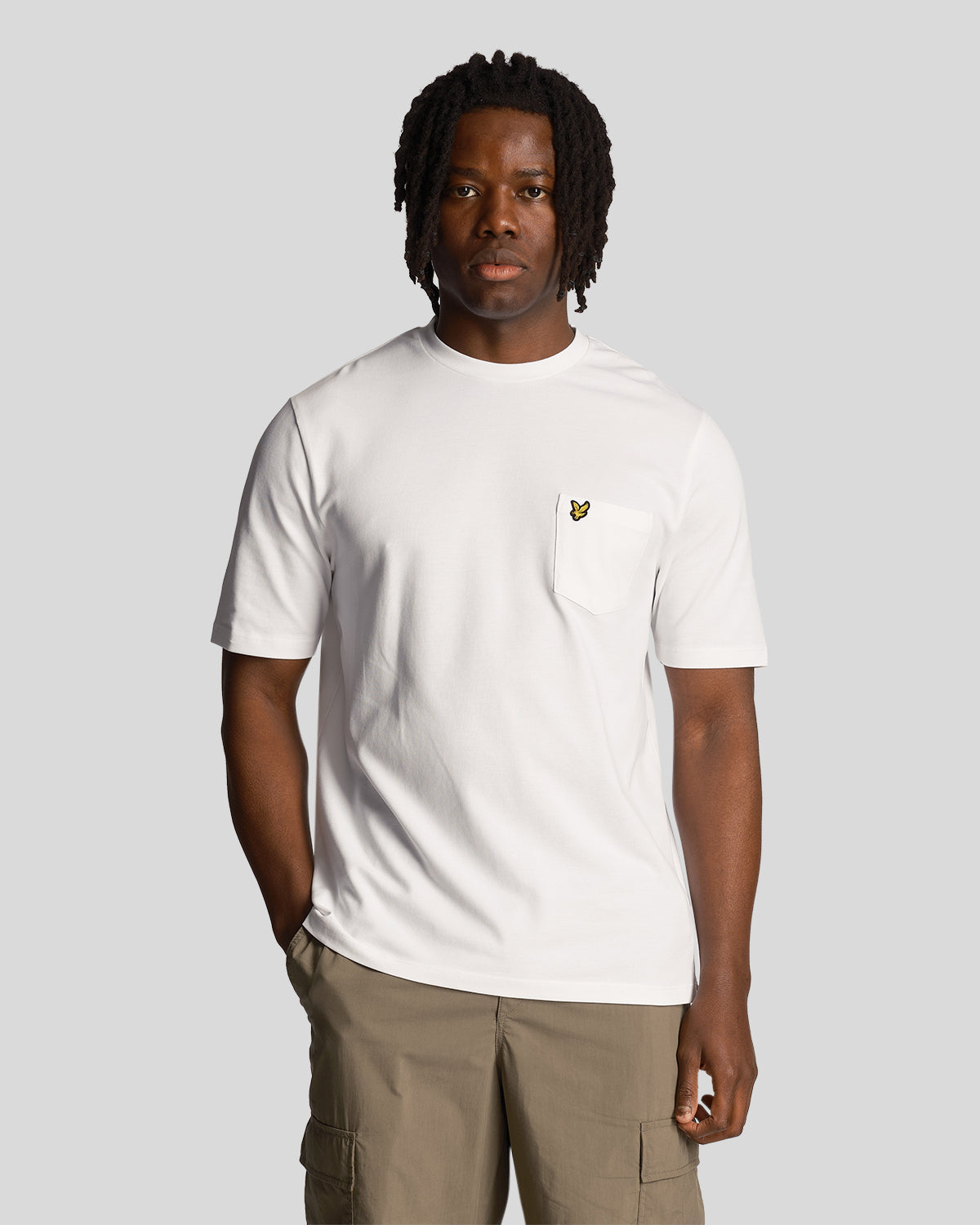 Lyle & Scott Mens Plain Pique Pocket T-Shirt in White Cotton - Size Small