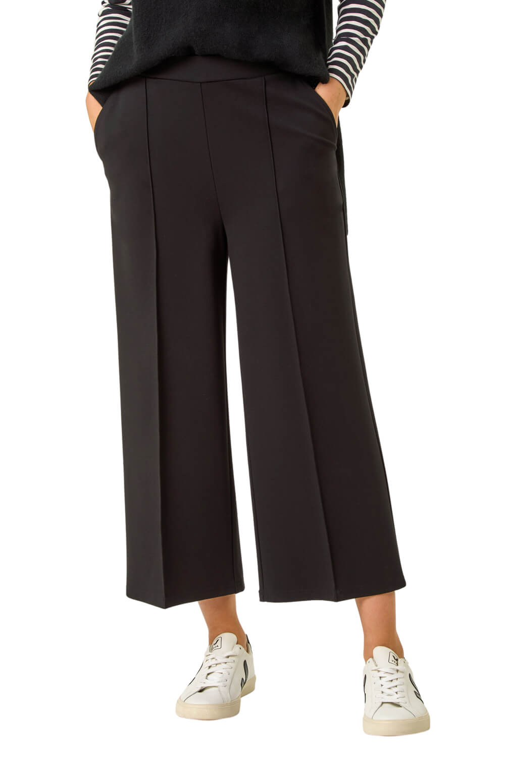 Roman Womens Pocket Detail Stretch Waist Culottes - Black - Size 12 UK