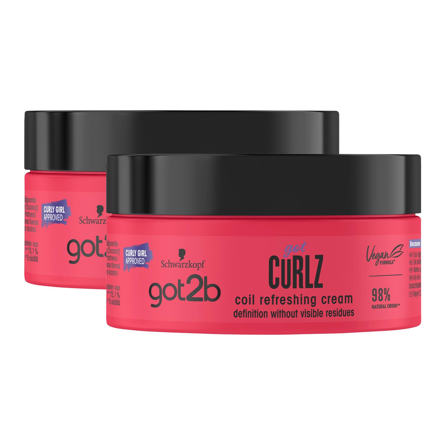 Schwarzkopf Womens Got2b Got Curlz Coil Refreshing Cream for Curls Enhancing, 200ml, 2 Pack - One Size