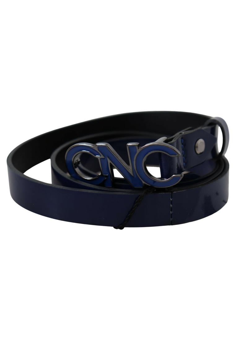 Costume National Mens Blue Leather Logo Skinny Fashion Belt - Size 85 cm