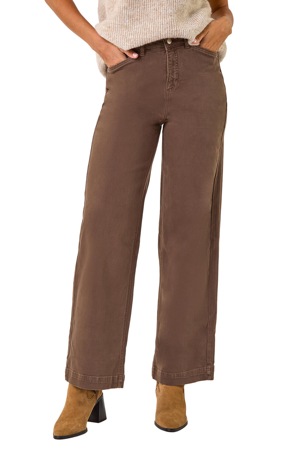 Roman Womens Cotton Blend Wide Leg Stretch Jeans - Brown - Size 18 UK