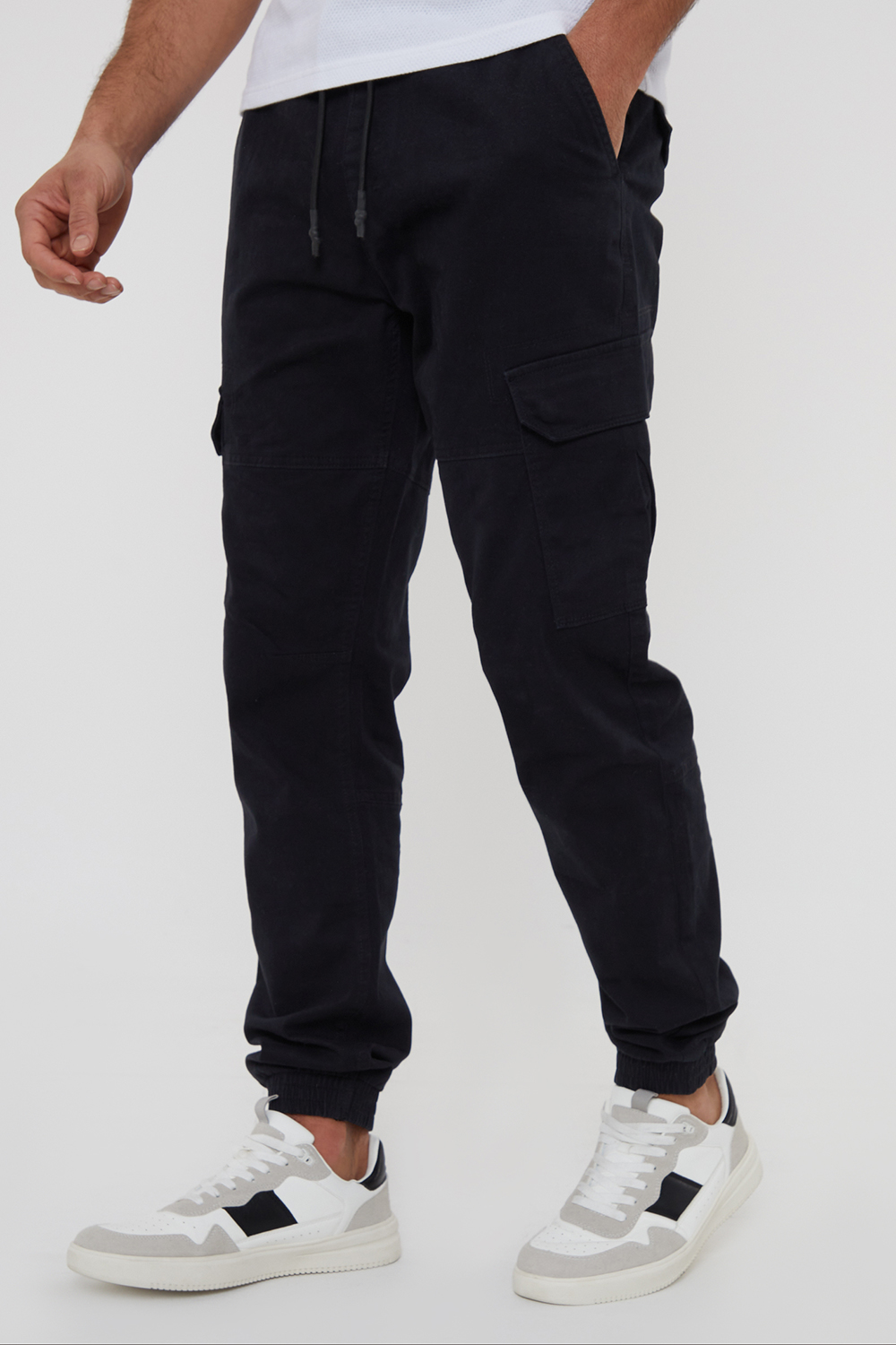 Threadbare Mens Black 'Belfast' Cotton Jogger Style Cargo Trousers With Stretch - Size Medium